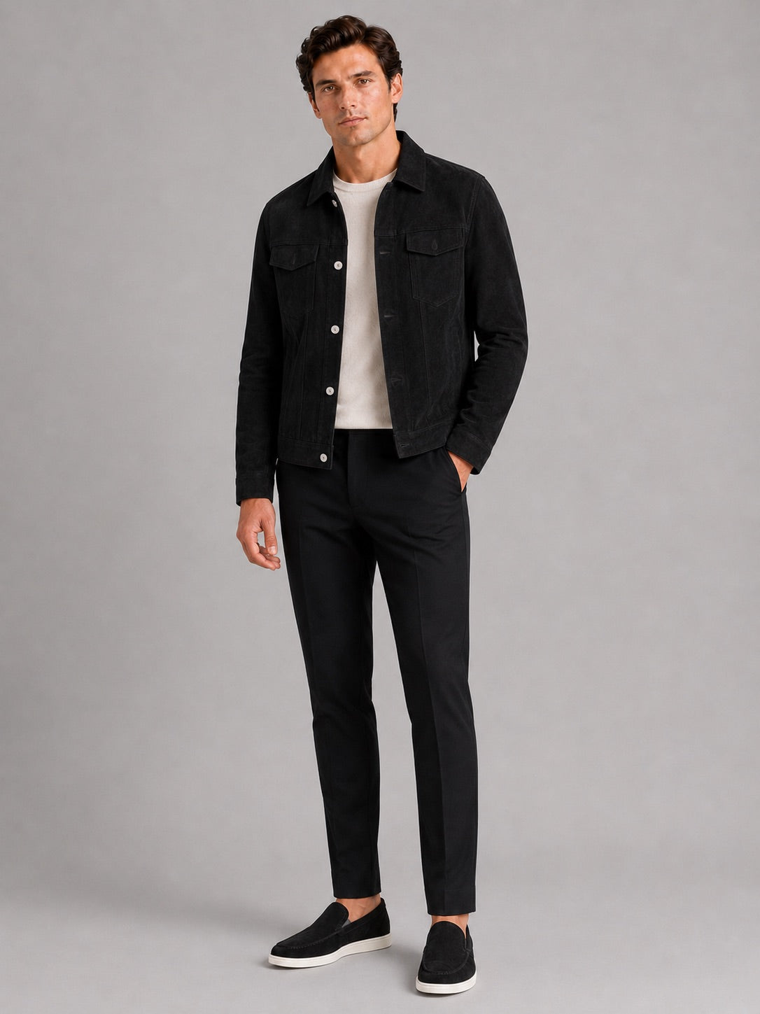 Men’s Suede Autumn Jacket Slim Fit Turn-Down Collar Casual Jacket for Business Casual and Everyday Wear