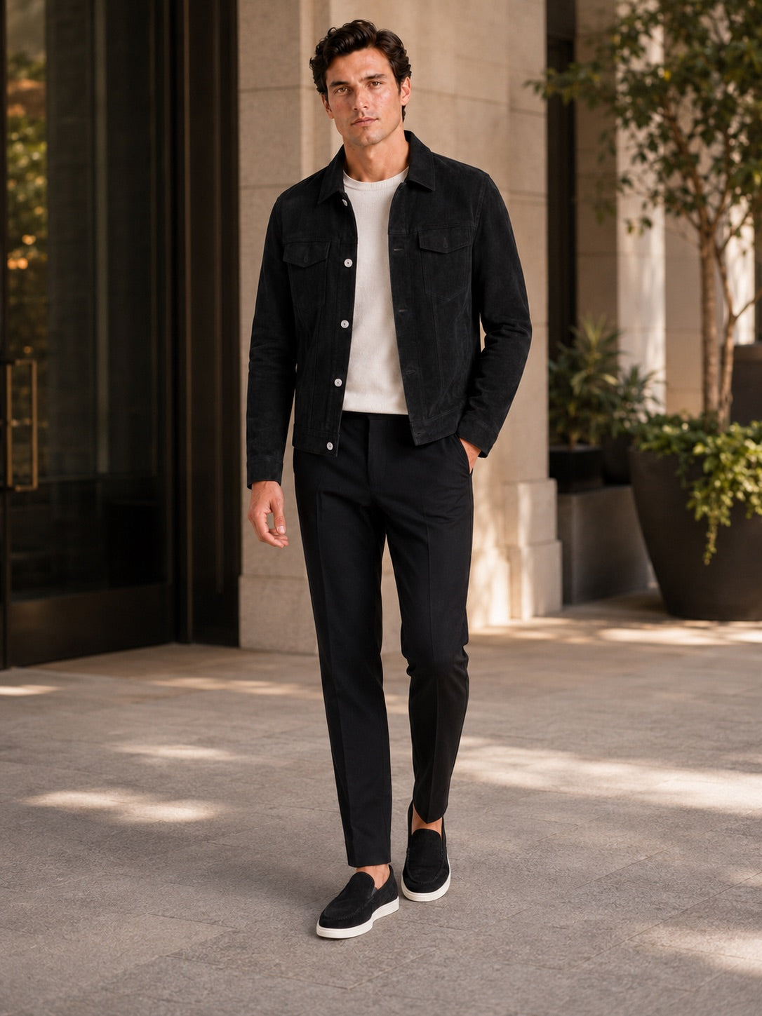 Men’s Suede Autumn Jacket Slim Fit Turn-Down Collar Casual Jacket for Business Casual and Everyday Wear