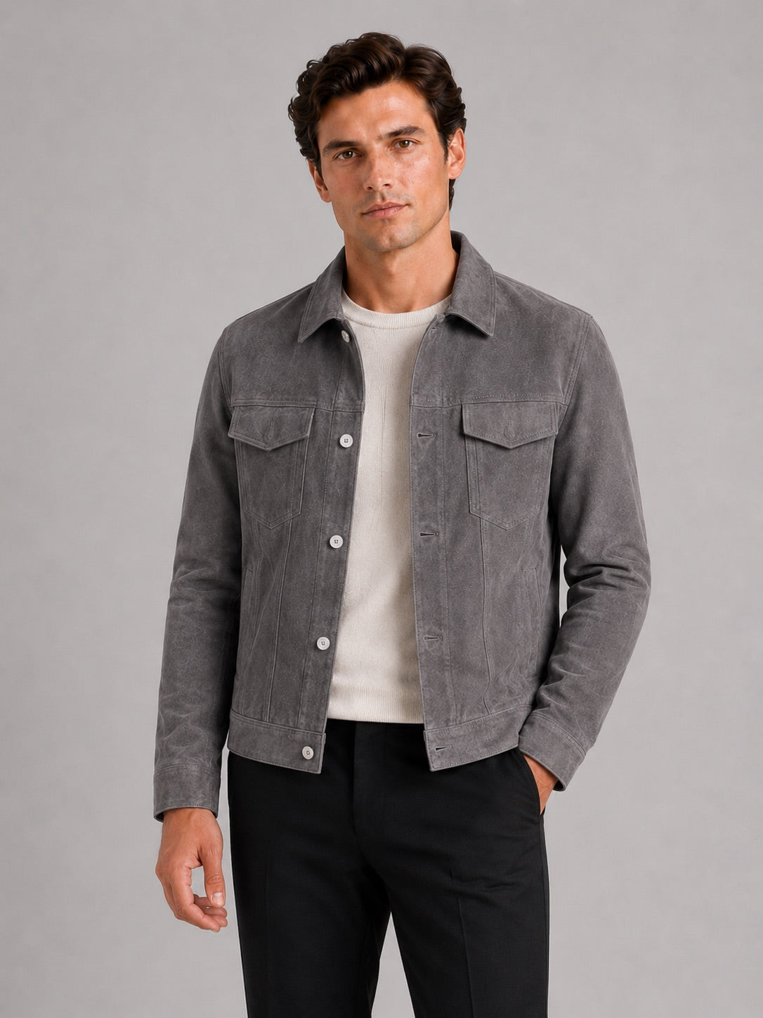 Men’s Suede Autumn Jacket Slim Fit Turn-Down Collar Casual Jacket for Business Casual and Everyday Wear