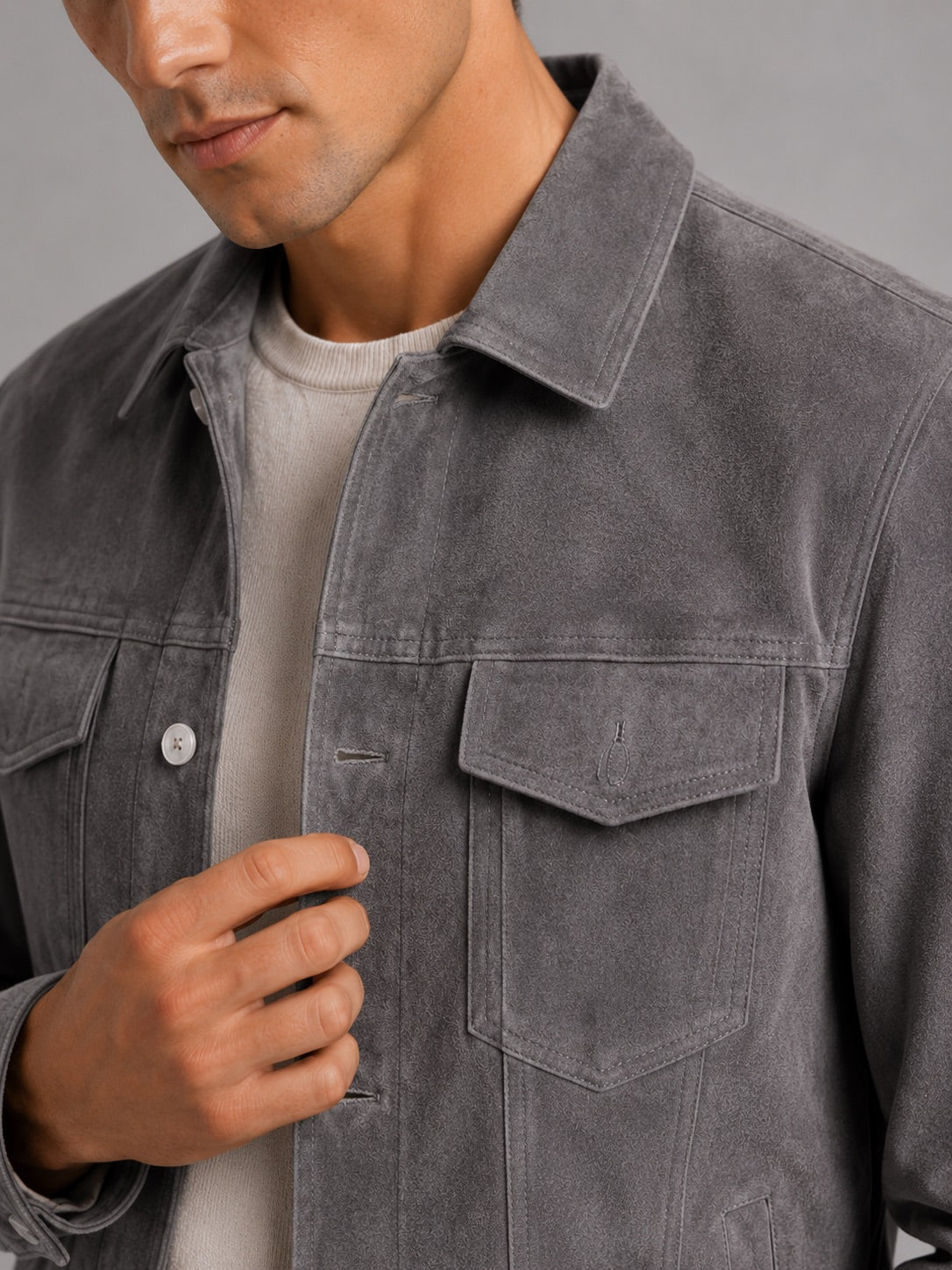 Men’s Suede Autumn Jacket Slim Fit Turn-Down Collar Casual Jacket for Business Casual and Everyday Wear