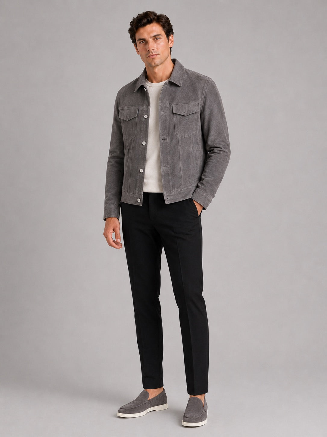 Men’s Suede Autumn Jacket Slim Fit Turn-Down Collar Casual Jacket for Business Casual and Everyday Wear