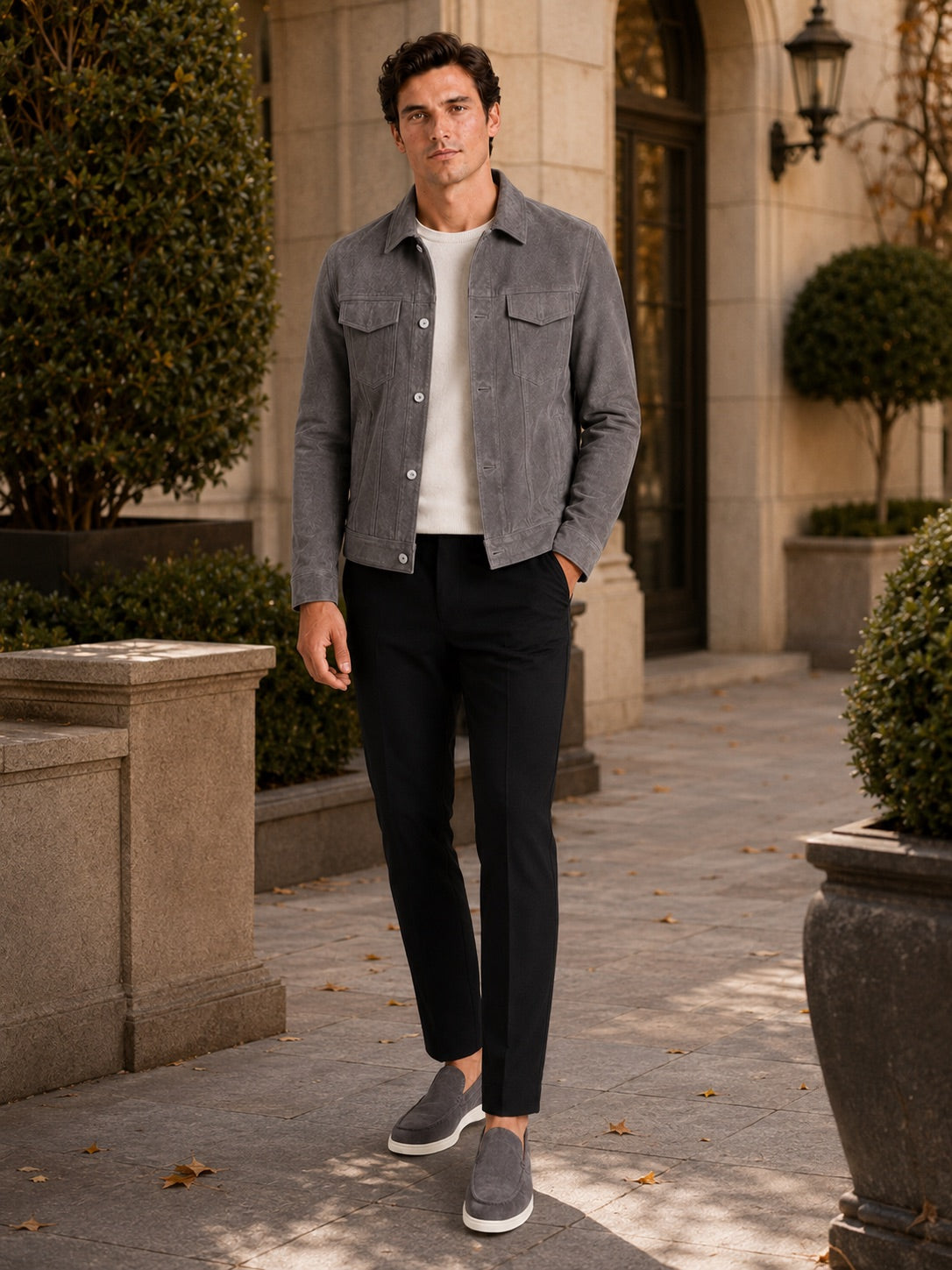 Men’s Suede Autumn Jacket Slim Fit Turn-Down Collar Casual Jacket for Business Casual and Everyday Wear