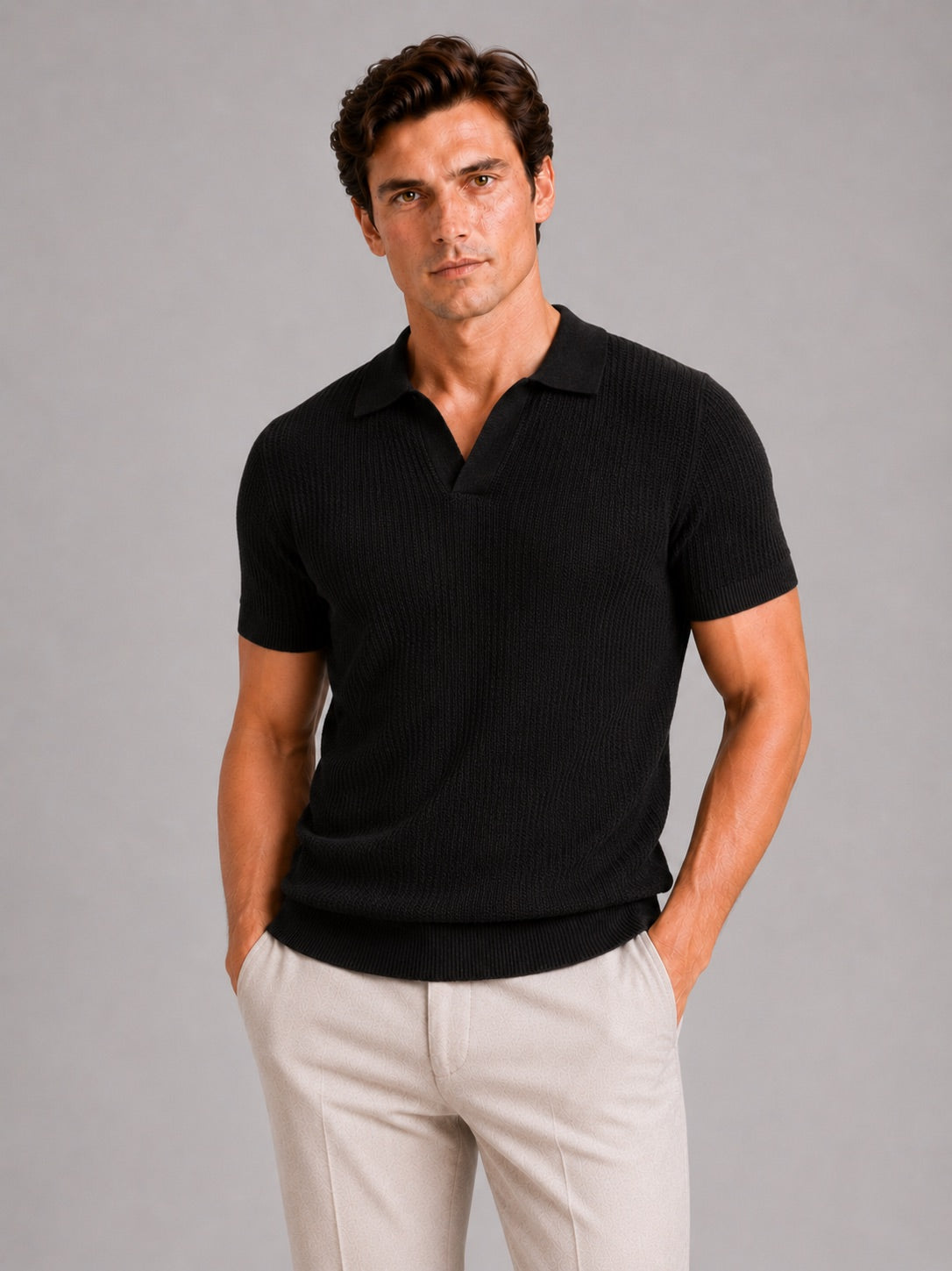 Men’s Knit Polo Shirt Slim Fit Wrinkle Resistant Breathable Short Sleeve Summer Polo for Business Casual and Vacation Wear