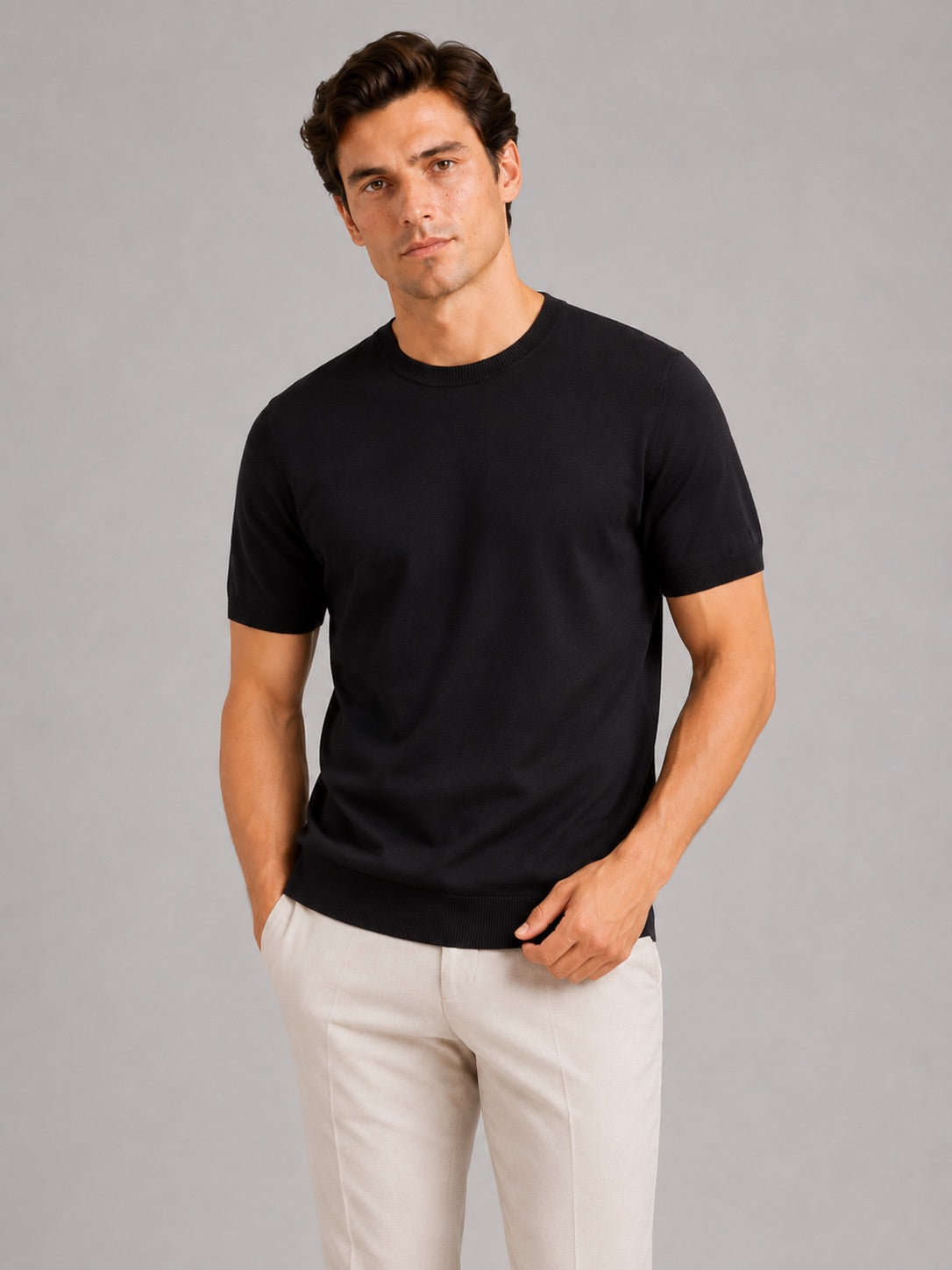 Men’s Merino Wool Knit Crew Neck T-Shirt Short Sleeve Lightweight Summer Top for Business Casual and Everyday Wear