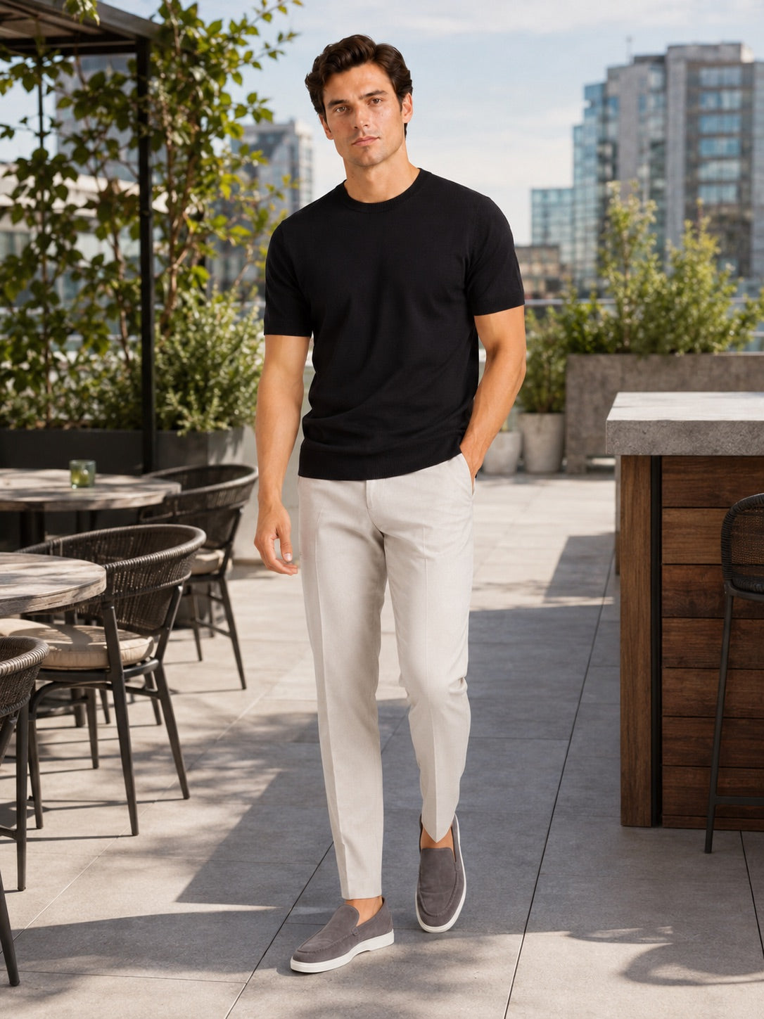 Men’s Merino Wool Knit Crew Neck T-Shirt Short Sleeve Lightweight Summer Top for Business Casual and Everyday Wear
