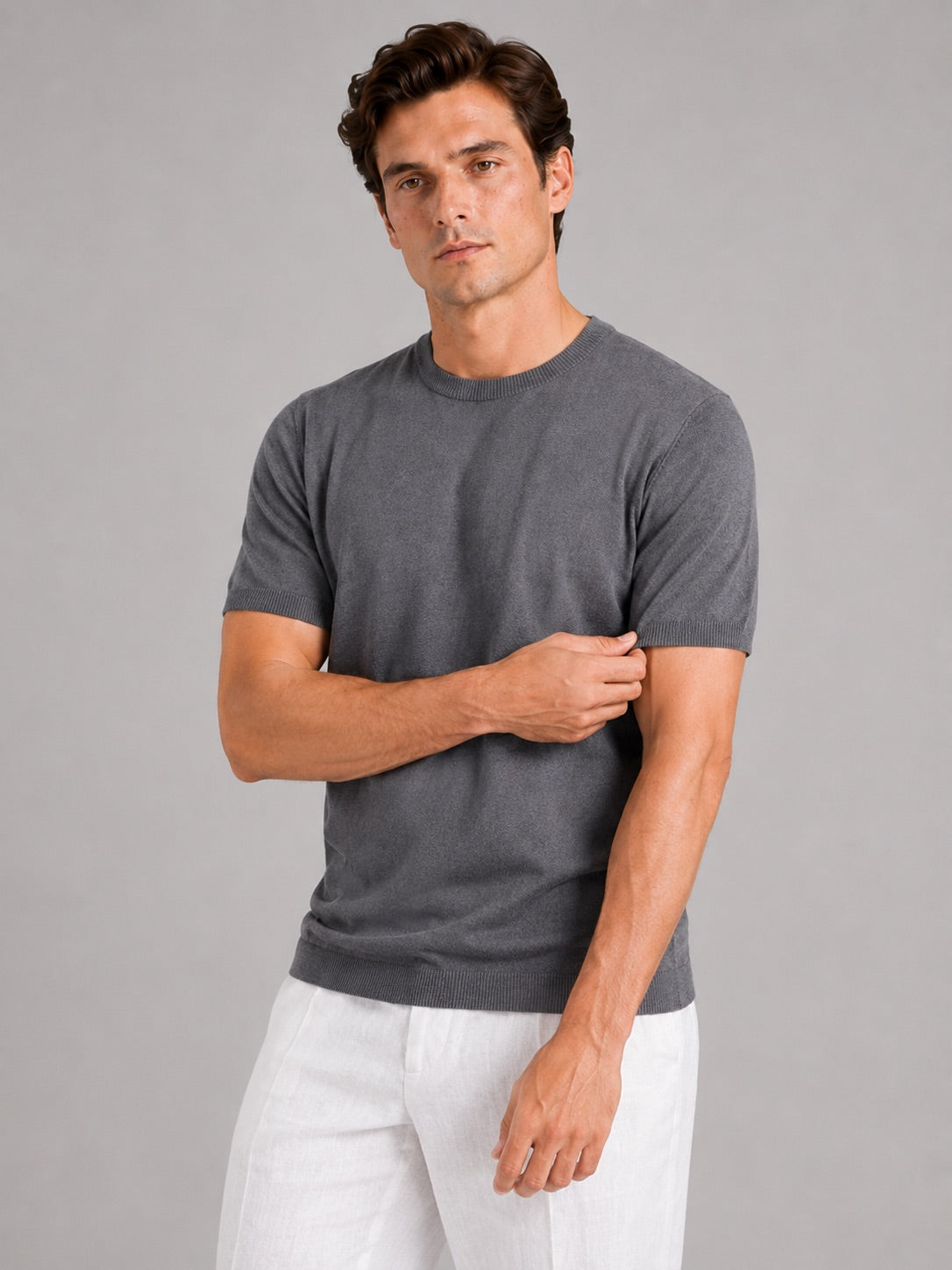 Men’s Merino Wool Knit Crew Neck T-Shirt Short Sleeve Lightweight Summer Top for Business Casual and Everyday Wear