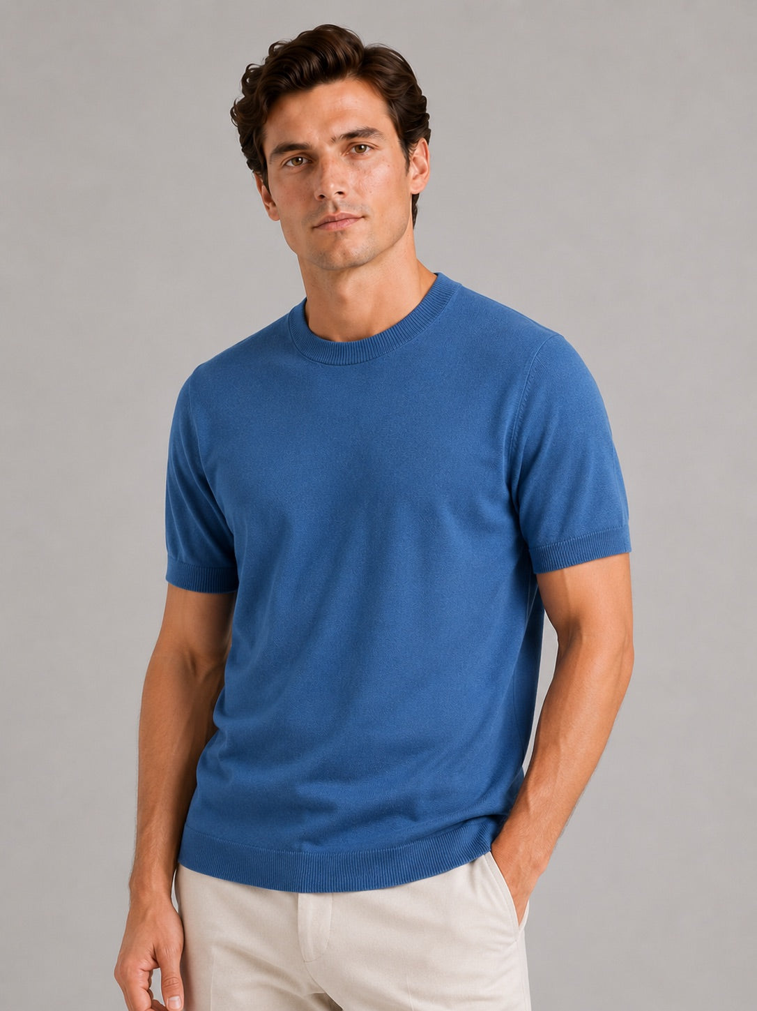 Men’s Merino Wool Knit Crew Neck T-Shirt Short Sleeve Lightweight Summer Top for Business Casual and Everyday Wear