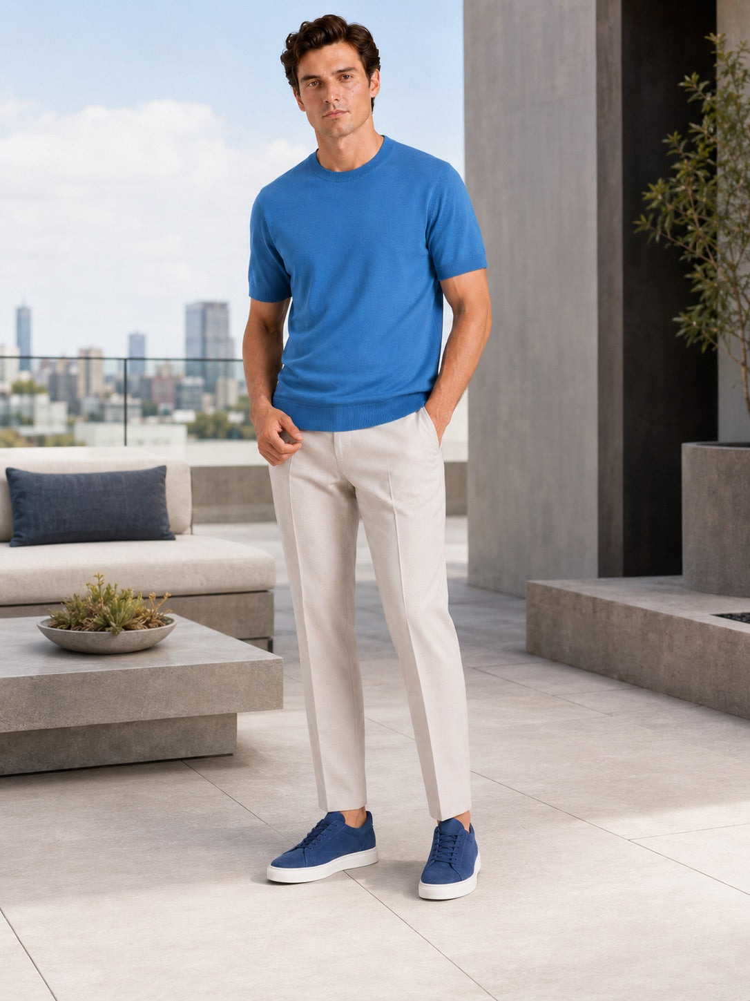 Men’s Merino Wool Knit Crew Neck T-Shirt Short Sleeve Lightweight Summer Top for Business Casual and Everyday Wear