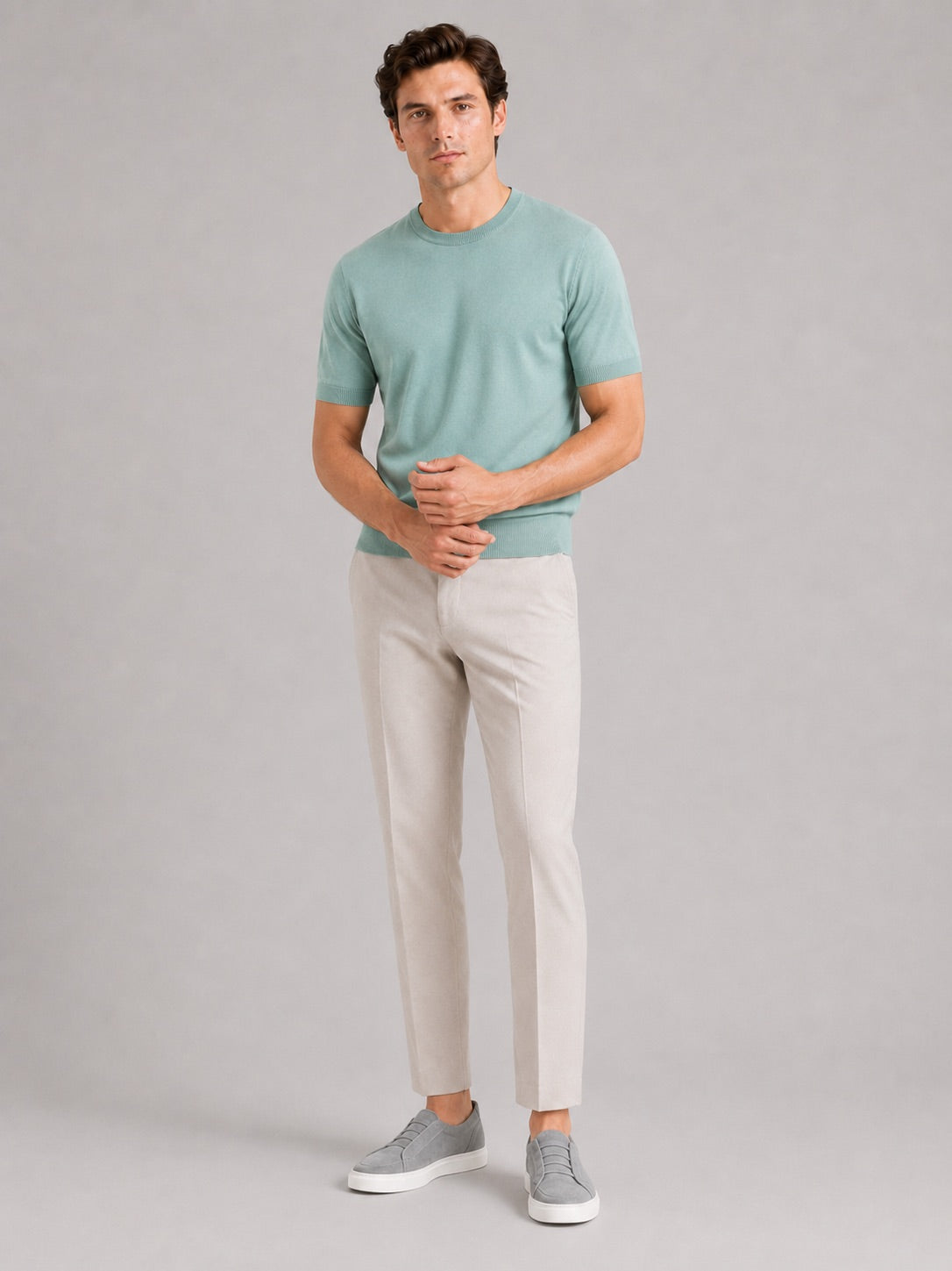 Men’s Merino Wool Knit Crew Neck T-Shirt Short Sleeve Lightweight Summer Top for Business Casual and Everyday Wear