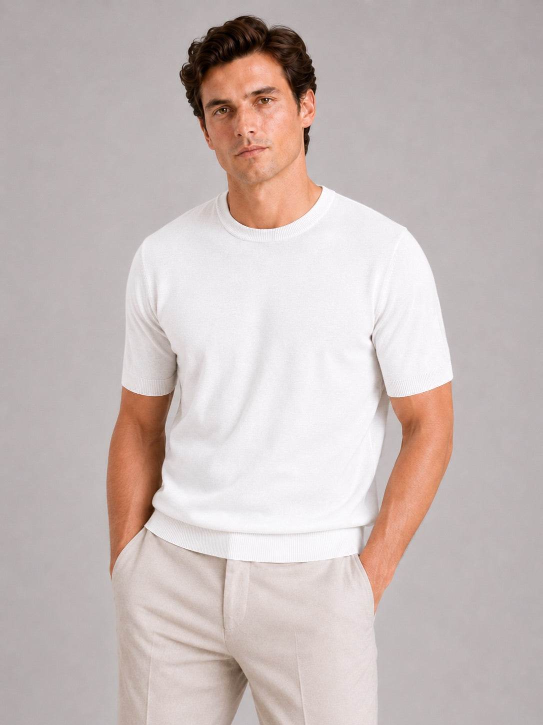 Men’s Merino Wool Knit Crew Neck T-Shirt Short Sleeve Lightweight Summer Top for Business Casual and Everyday Wear