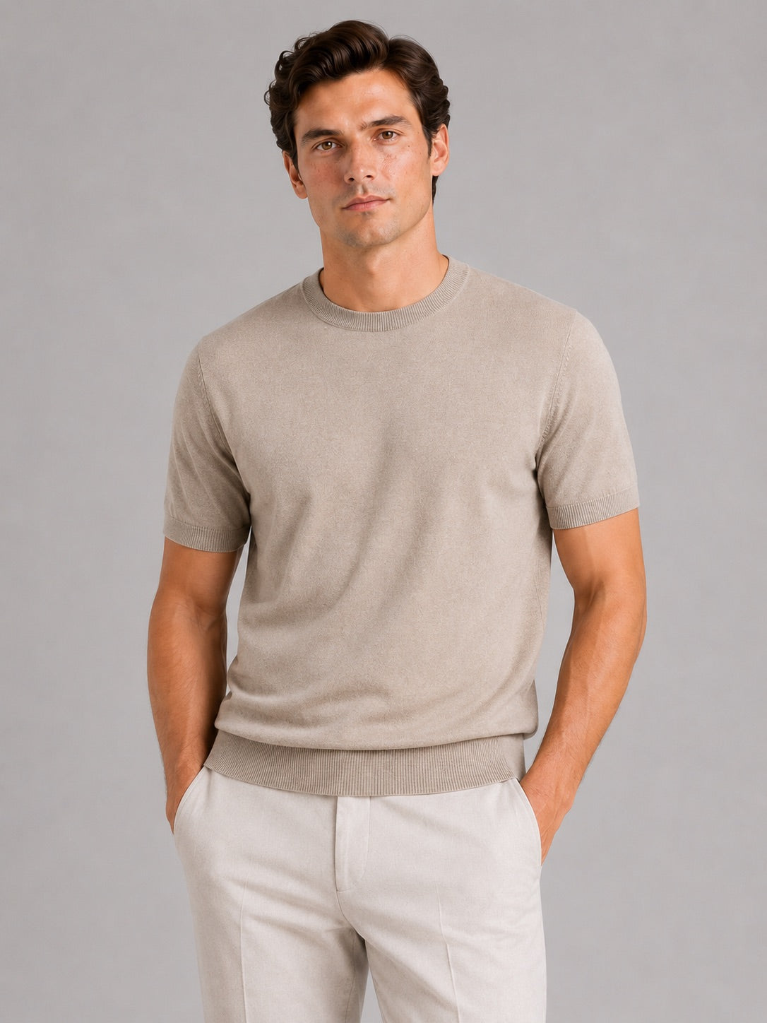 Men’s Merino Wool Knit Crew Neck T-Shirt Short Sleeve Lightweight Summer Top for Business Casual and Everyday Wear