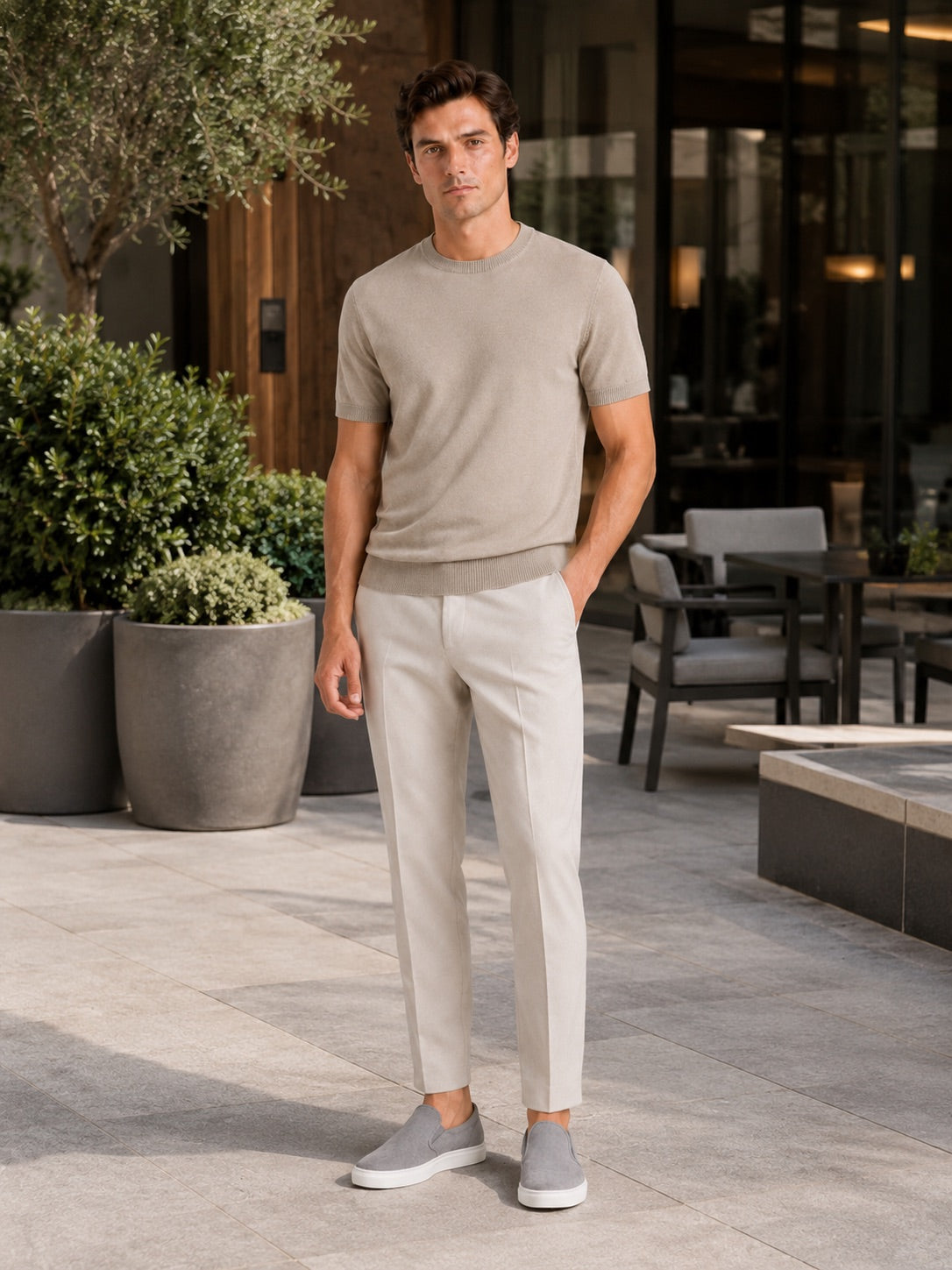 Men’s Merino Wool Knit Crew Neck T-Shirt Short Sleeve Lightweight Summer Top for Business Casual and Everyday Wear