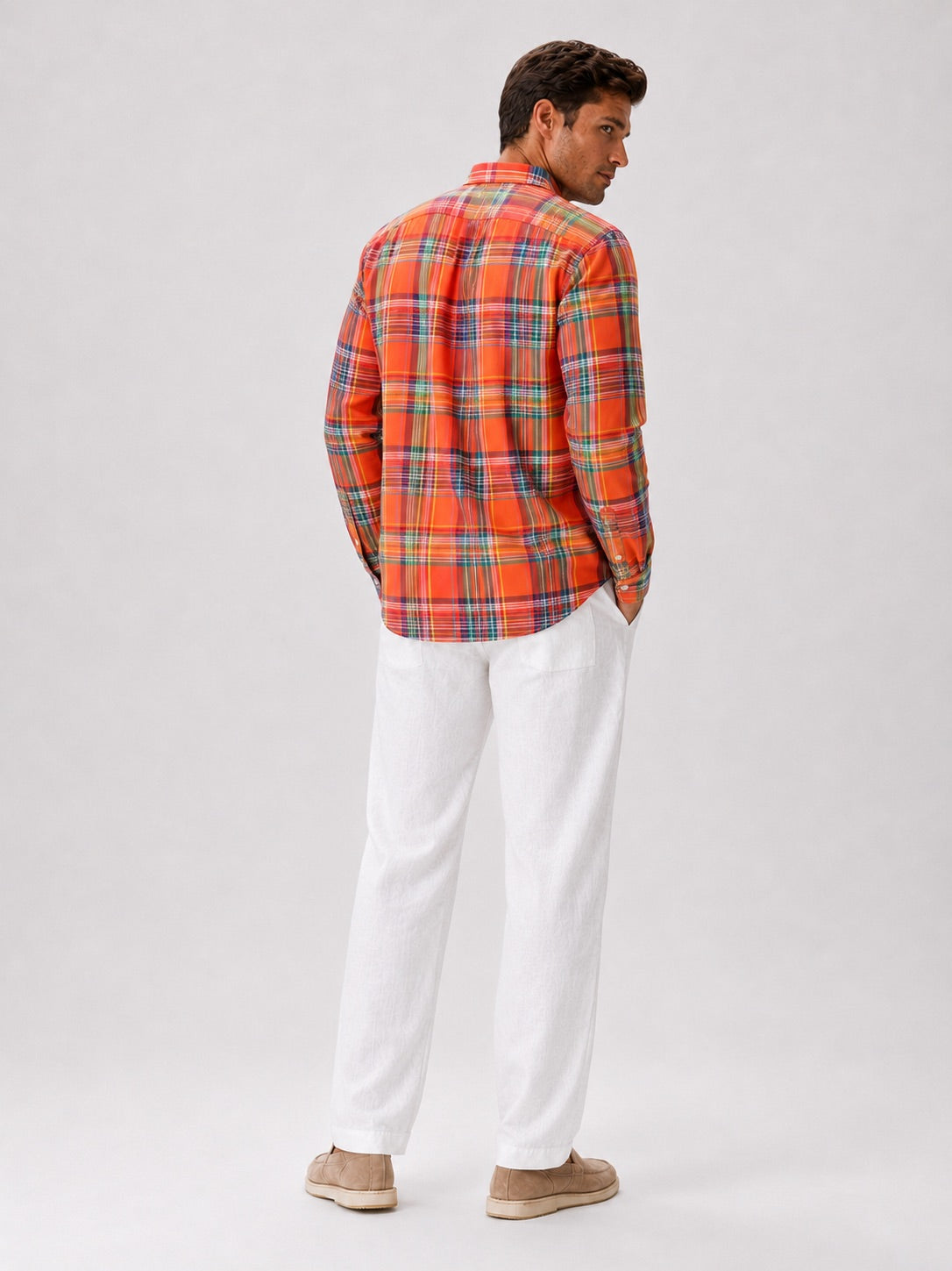 Men’s Madras Shirt 100% Cotton Long Sleeve Slim Fit Check Striped Casual Button-Up for Spring and Everyday Wear