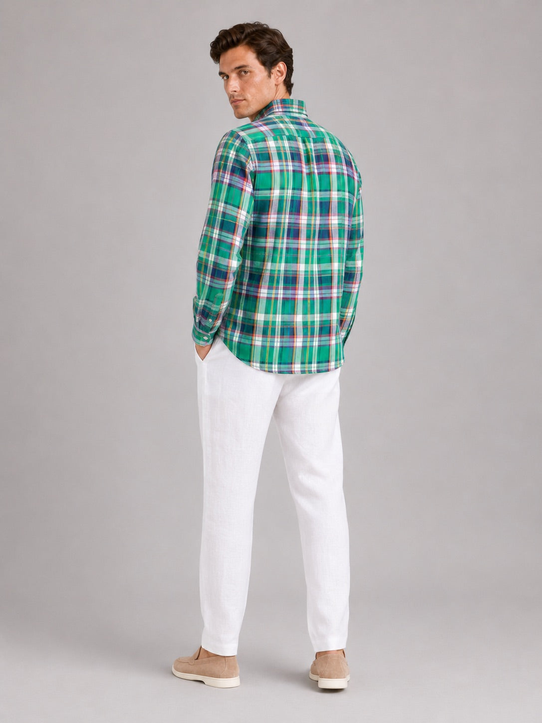 Men’s Madras Shirt 100% Cotton Long Sleeve Slim Fit Check Striped Casual Button-Up for Spring and Everyday Wear