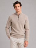 Men’s 100% Wool Half-Zip Mock Neck Jumper Thick Thermal Breathable Autumn Winter Pullover for Business Casual and Everyday Wear