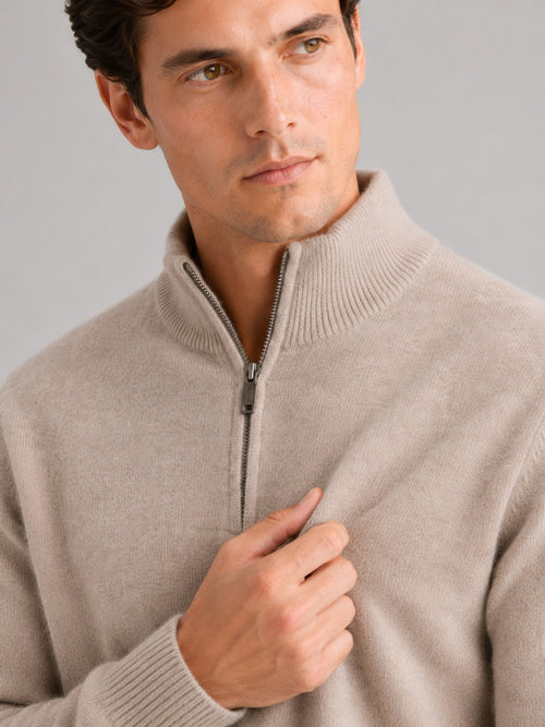 Men’s 100% Wool Half-Zip Mock Neck Jumper Thick Thermal Breathable Autumn Winter Pullover for Business Casual and Everyday Wear