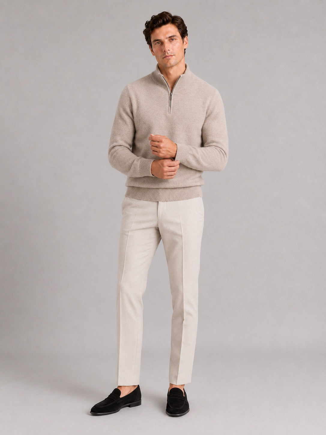 Men’s 100% Wool Half-Zip Mock Neck Jumper Thick Thermal Breathable Autumn Winter Pullover for Business Casual and Everyday Wear