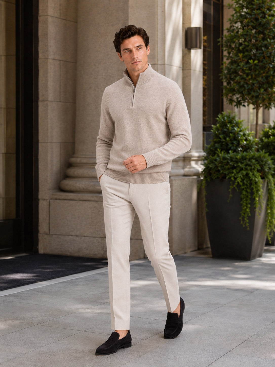 Men’s 100% Wool Half-Zip Mock Neck Jumper Thick Thermal Breathable Autumn Winter Pullover for Business Casual and Everyday Wear