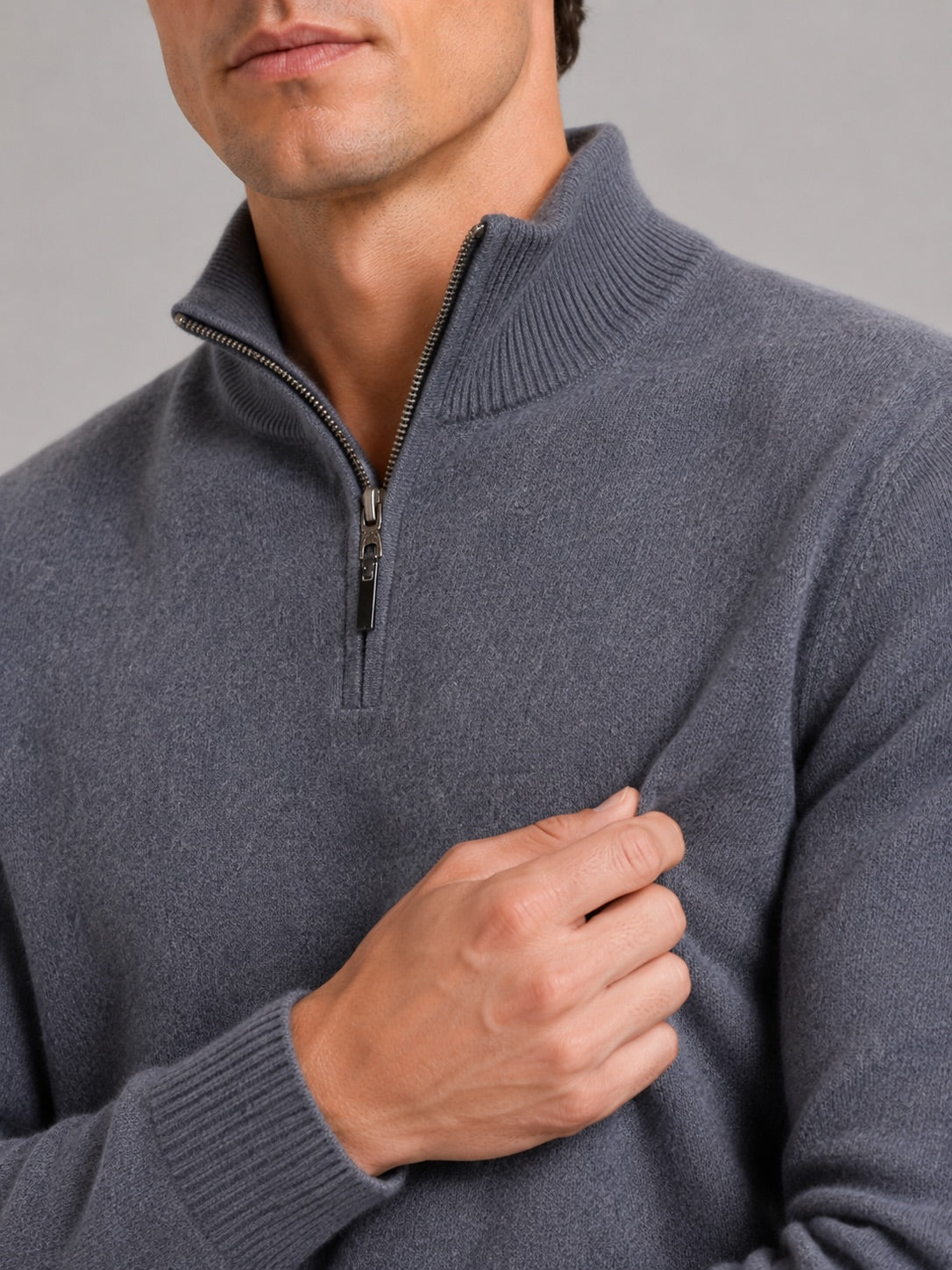 Men’s 100% Wool Half-Zip Mock Neck Jumper Thick Thermal Breathable Autumn Winter Pullover for Business Casual and Everyday Wear