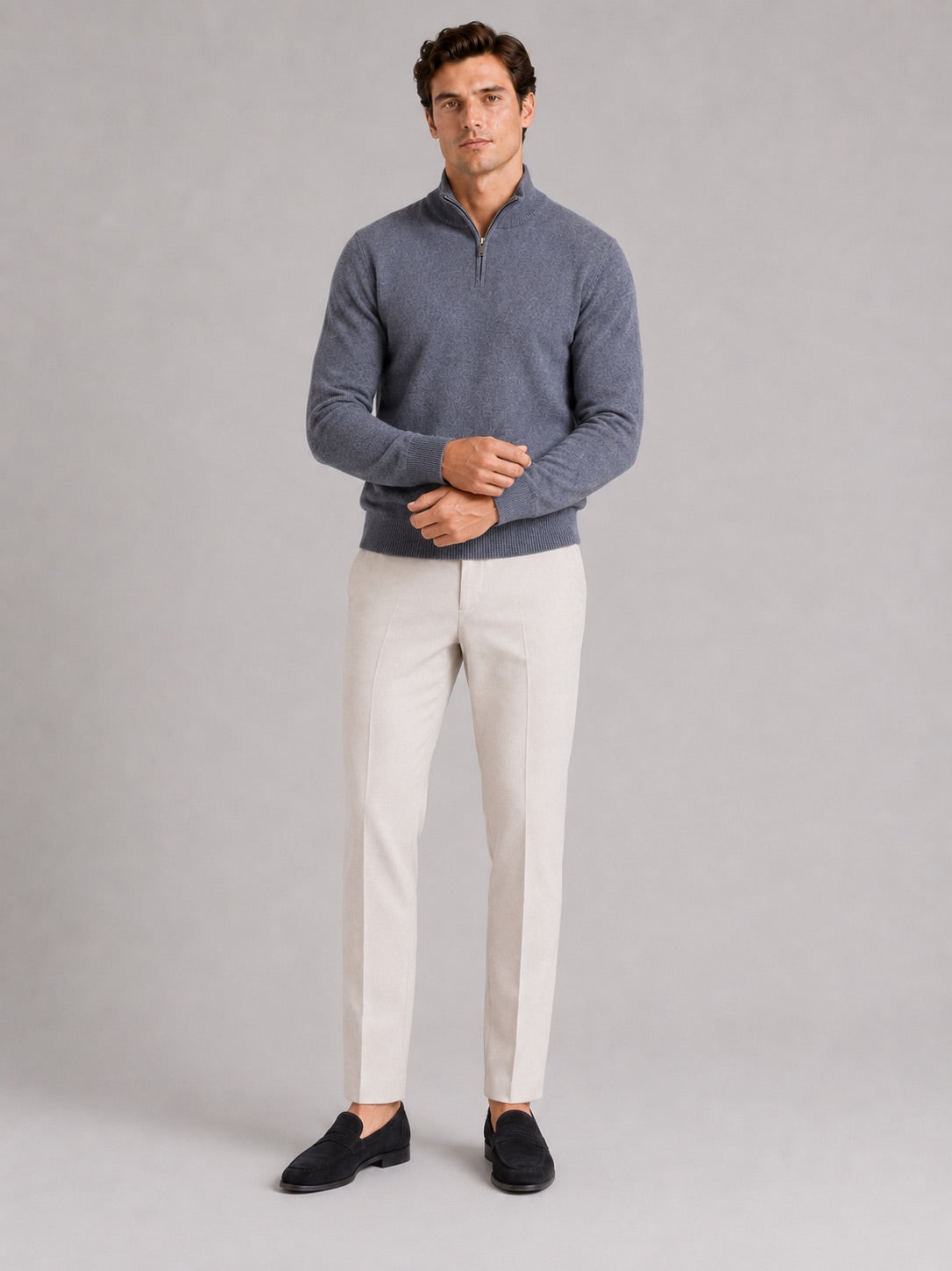 Men’s 100% Wool Half-Zip Mock Neck Jumper Thick Thermal Breathable Autumn Winter Pullover for Business Casual and Everyday Wear