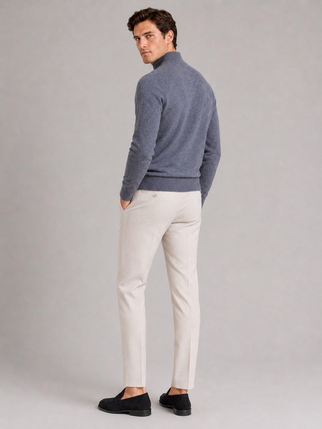 Men’s 100% Wool Half-Zip Mock Neck Jumper Thick Thermal Breathable Autumn Winter Pullover for Business Casual and Everyday Wear