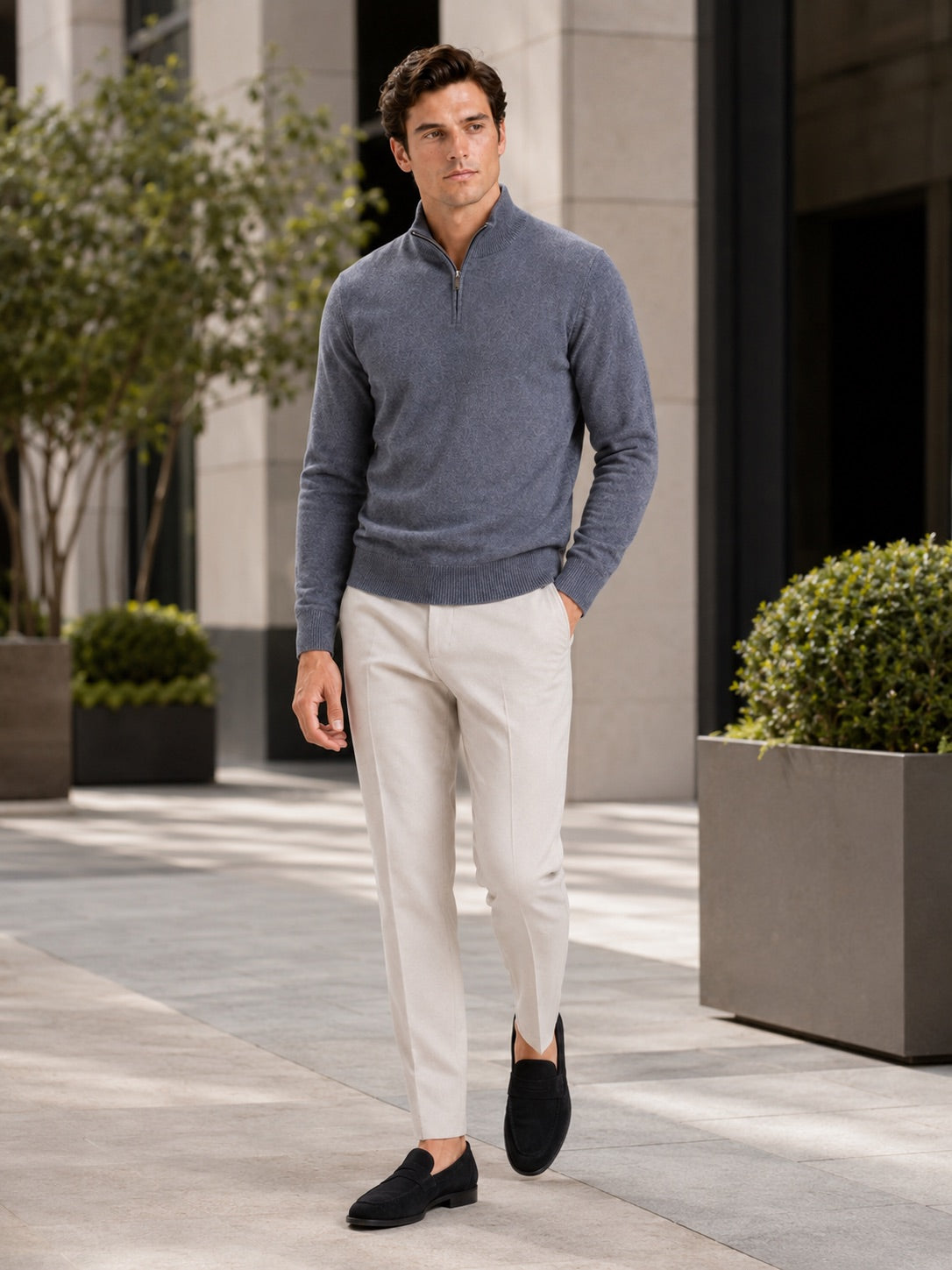 Men’s 100% Wool Half-Zip Mock Neck Jumper Thick Thermal Breathable Autumn Winter Pullover for Business Casual and Everyday Wear