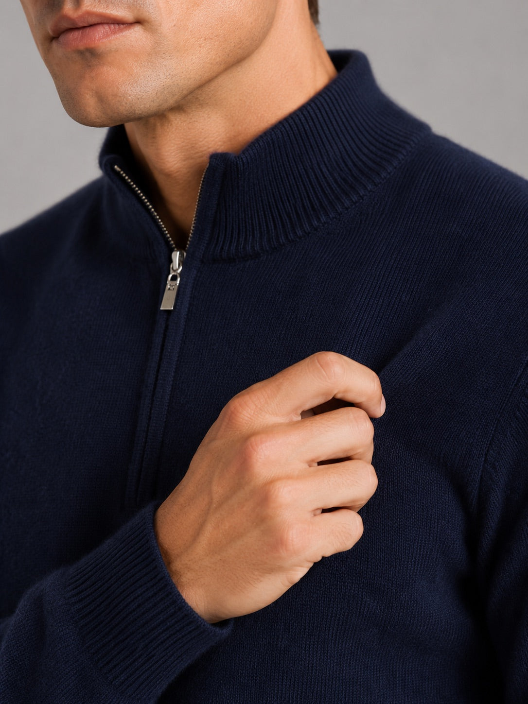 Men’s 100% Wool Half-Zip Mock Neck Jumper Thick Thermal Breathable Autumn Winter Pullover for Business Casual and Everyday Wear