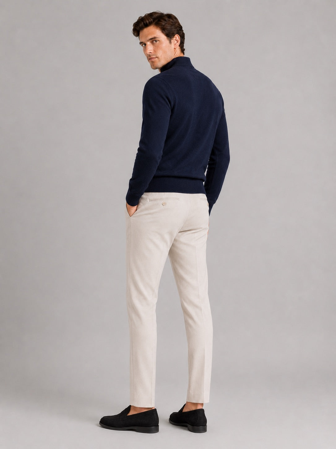 Men’s 100% Wool Half-Zip Mock Neck Jumper Thick Thermal Breathable Autumn Winter Pullover for Business Casual and Everyday Wear