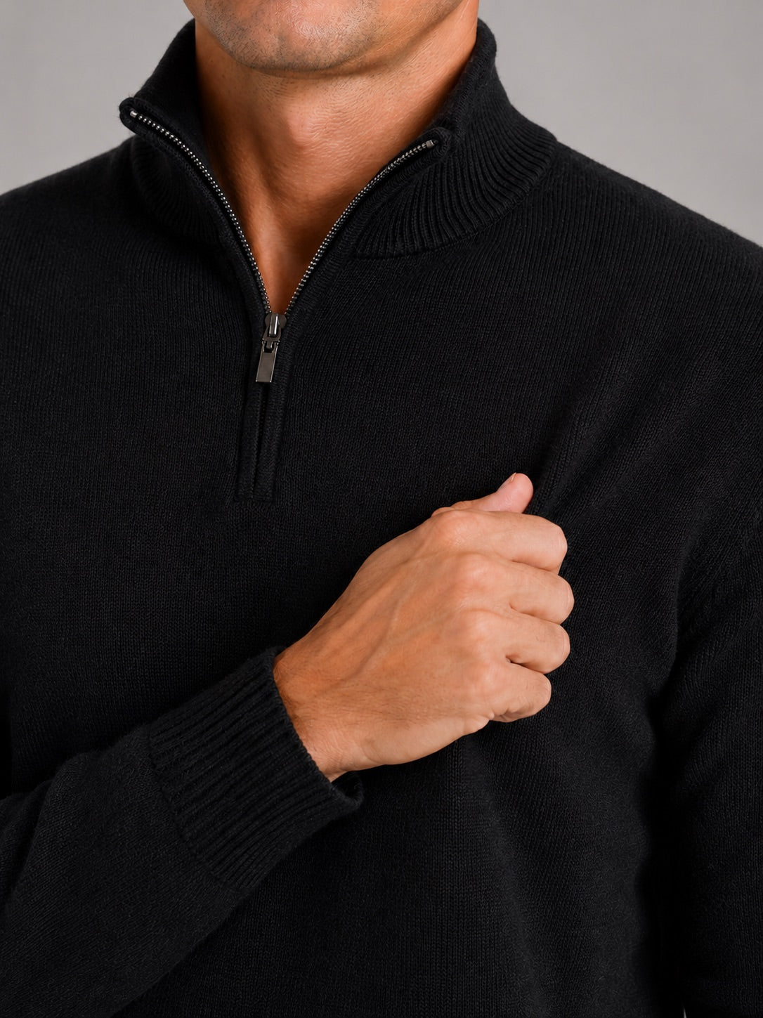 Men’s 100% Wool Half-Zip Mock Neck Jumper Thick Thermal Breathable Autumn Winter Pullover for Business Casual and Everyday Wear