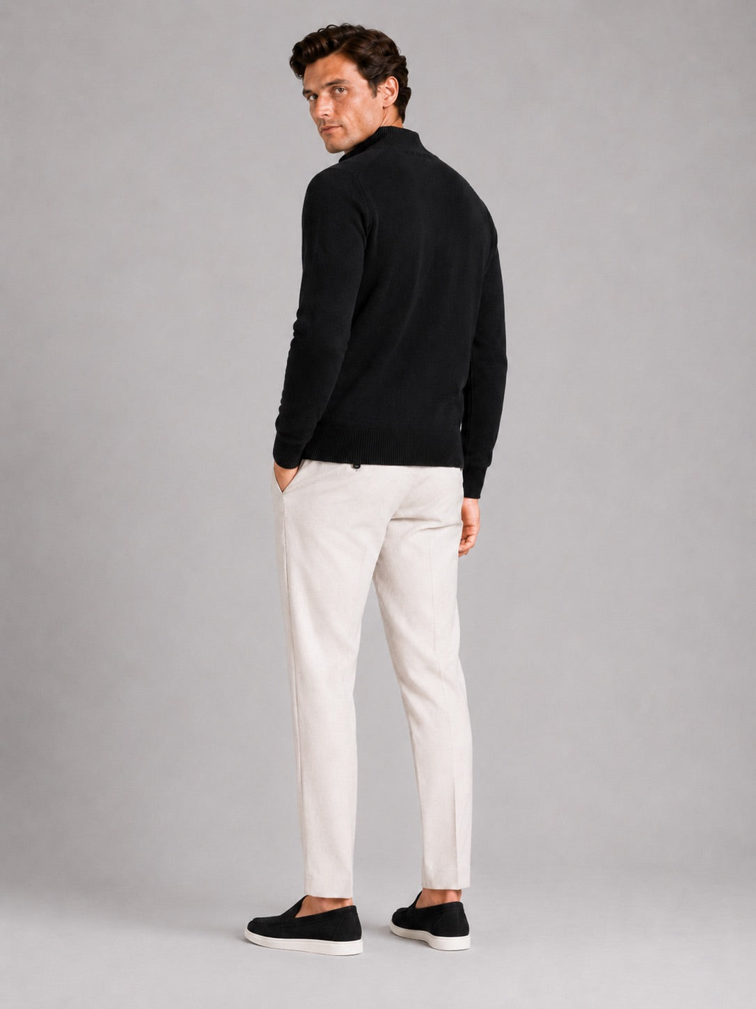 Men’s 100% Wool Half-Zip Mock Neck Jumper Thick Thermal Breathable Autumn Winter Pullover for Business Casual and Everyday Wear