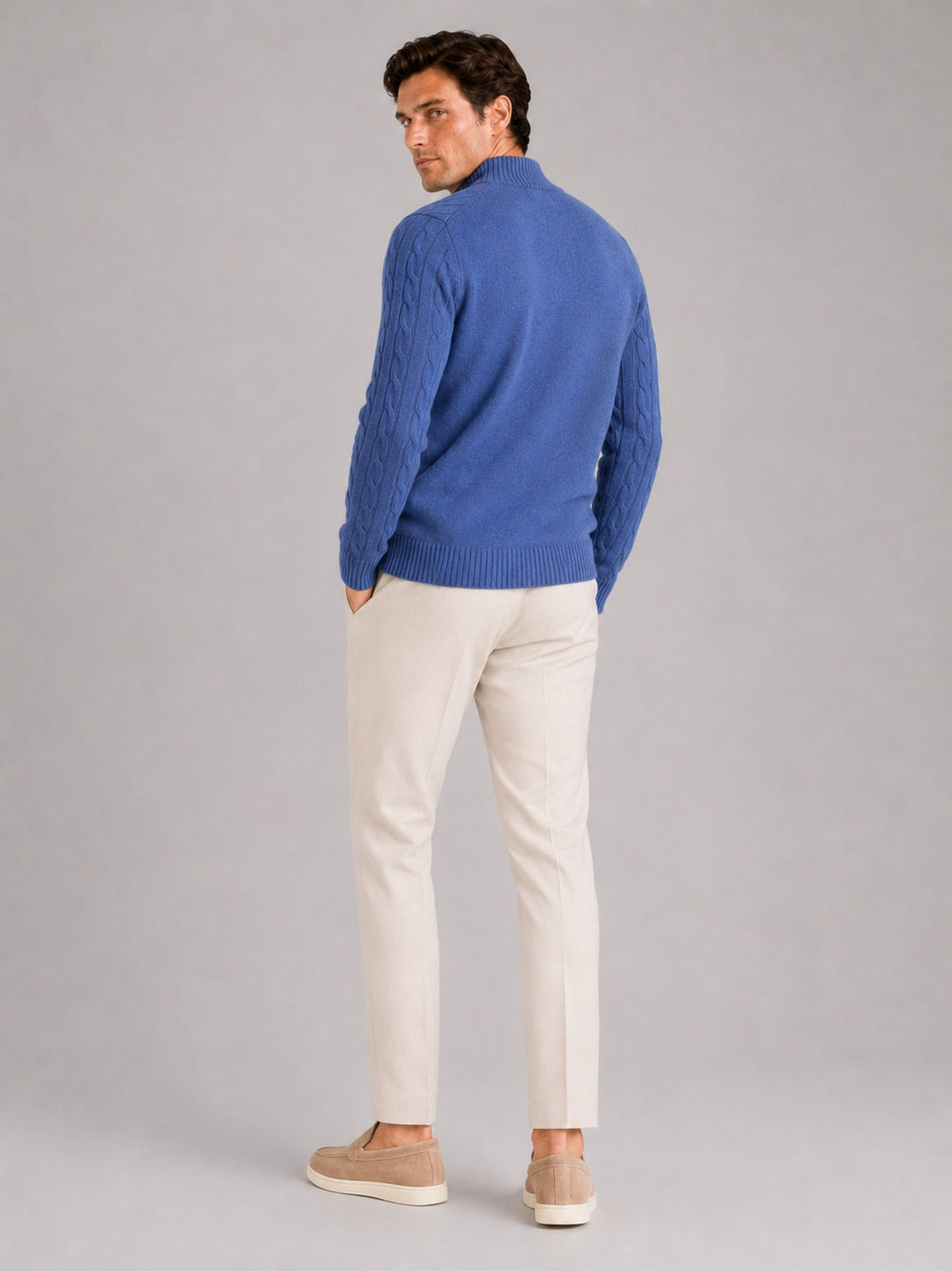 Men’s 100% Wool Cable Knit Mock Neck Jumper Warm Autumn Winter Pullover for Business Casual and Everyday Wear