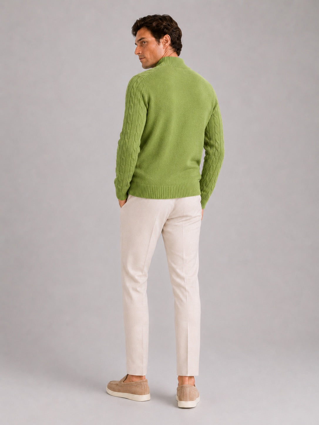 Men’s 100% Wool Cable Knit Mock Neck Jumper Warm Autumn Winter Pullover for Business Casual and Everyday Wear