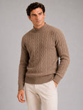 Men’s 100% Wool Cable Knit Mock Neck Jumper Warm Autumn Winter Pullover for Business Casual and Everyday Wear
