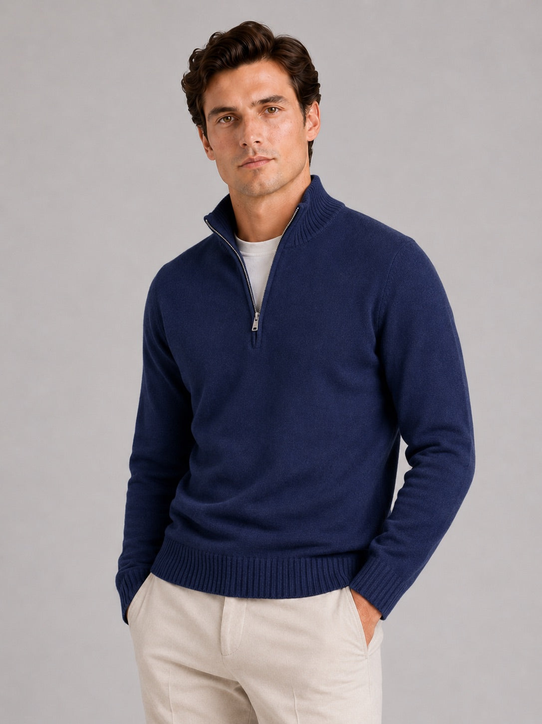 Men’s Half Zip Jumper Long Sleeve Solid Colour Knit Pullover for Autumn and Everyday Wear