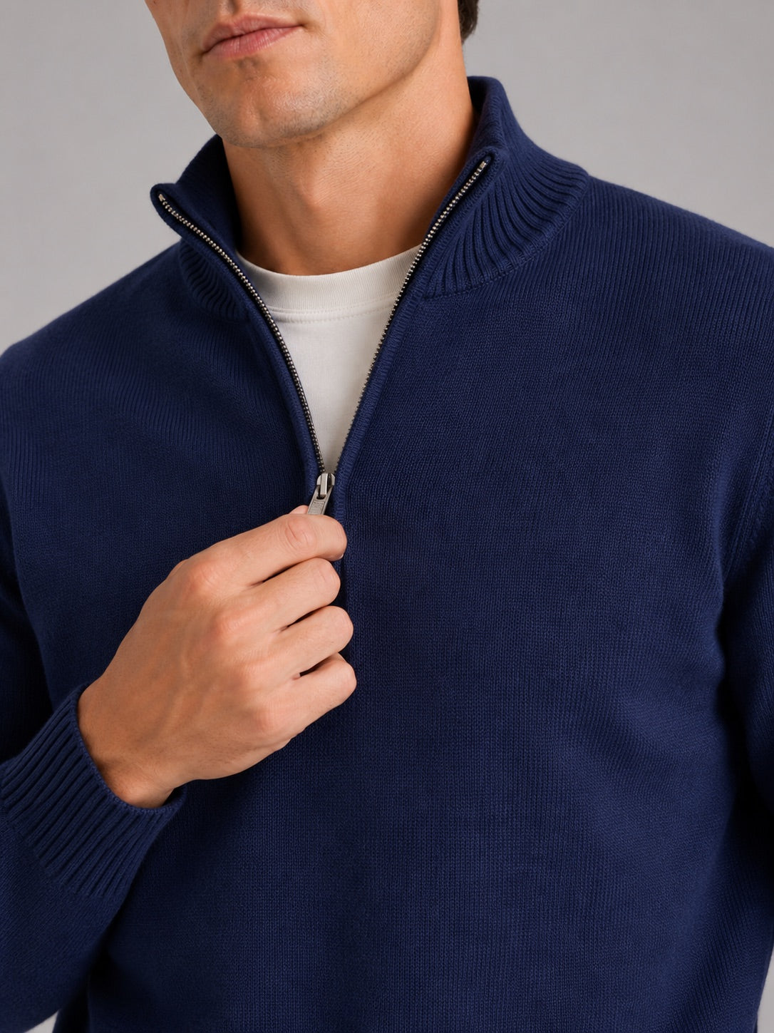 Men’s Half Zip Jumper Long Sleeve Solid Colour Knit Pullover for Autumn and Everyday Wear