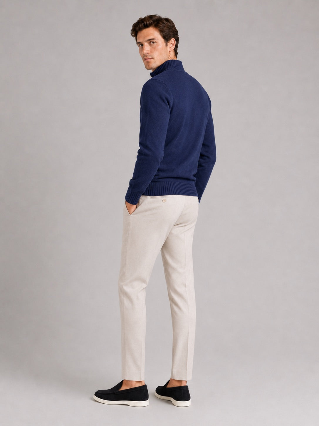 Men’s Half Zip Jumper Long Sleeve Solid Colour Knit Pullover for Autumn and Everyday Wear