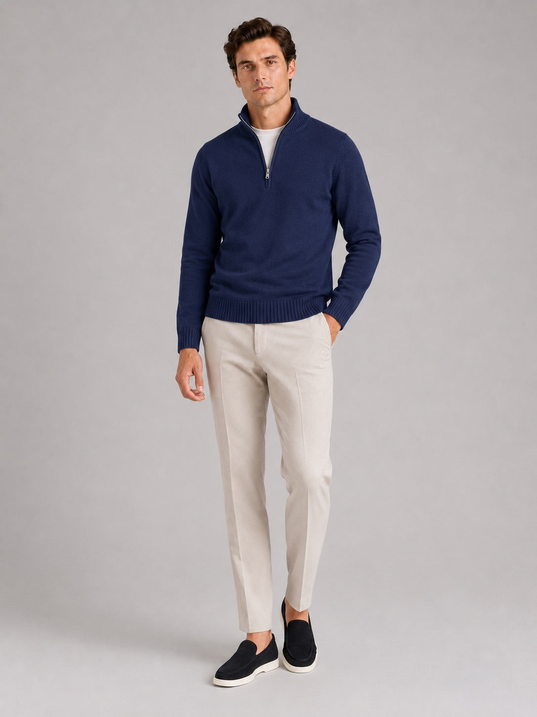 Men’s Half Zip Jumper Long Sleeve Solid Colour Knit Pullover for Autumn and Everyday Wear