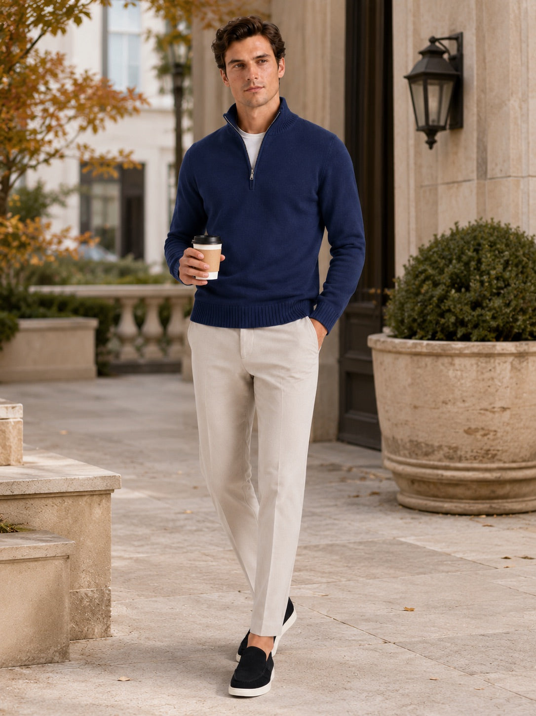 Men’s Half Zip Jumper Long Sleeve Solid Colour Knit Pullover for Autumn and Everyday Wear
