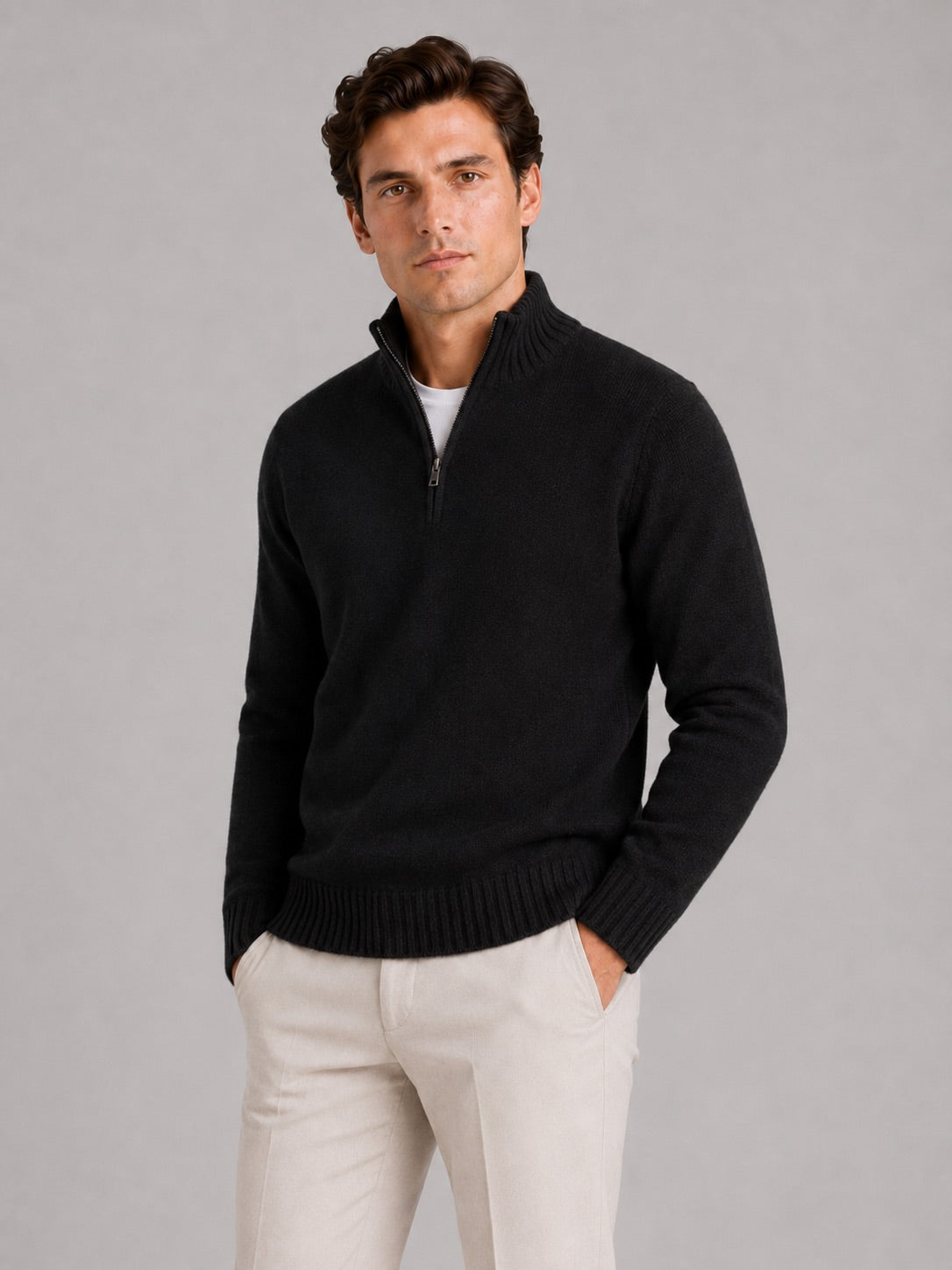 Men’s Half Zip Jumper Long Sleeve Solid Colour Knit Pullover for Autumn and Everyday Wear
