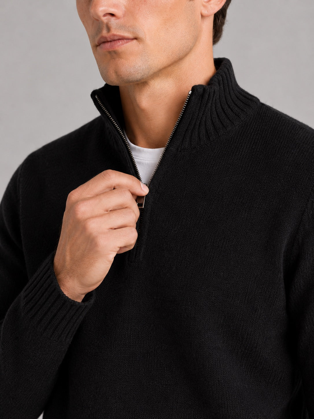 Men’s Half Zip Jumper Long Sleeve Solid Colour Knit Pullover for Autumn and Everyday Wear