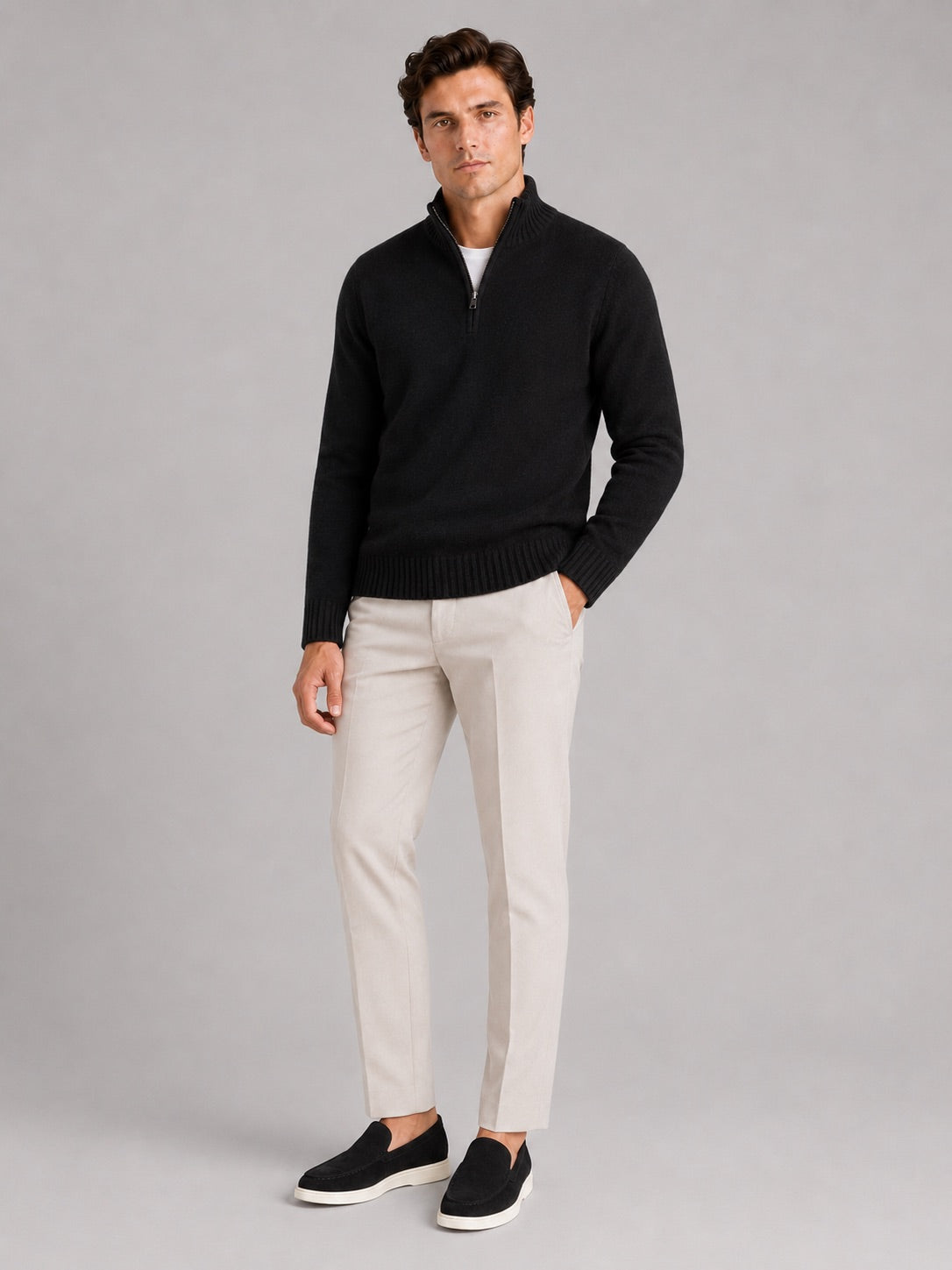 Men’s Half Zip Jumper Long Sleeve Solid Colour Knit Pullover for Autumn and Everyday Wear