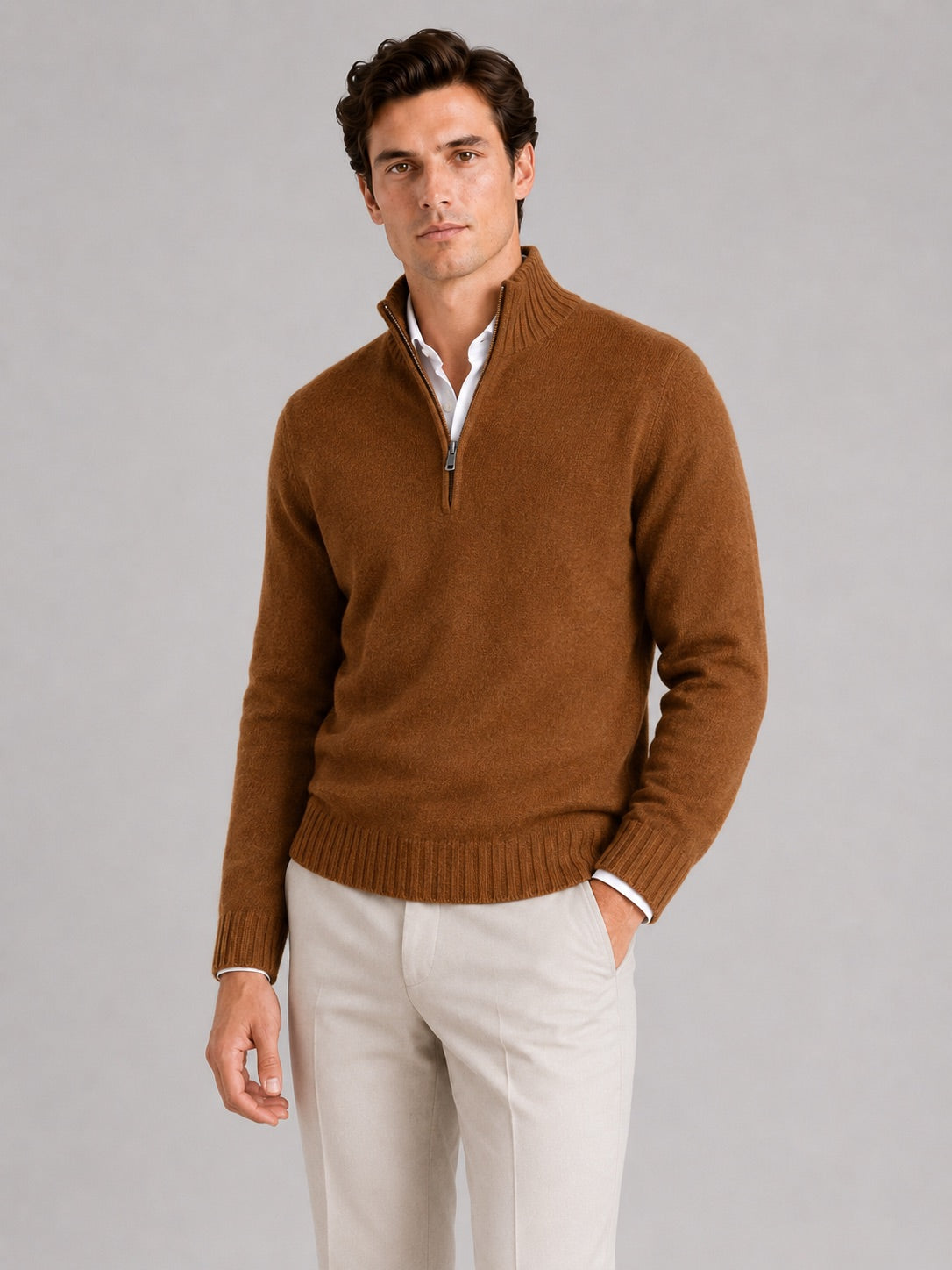 Men’s Half Zip Jumper Long Sleeve Solid Colour Knit Pullover for Autumn and Everyday Wear