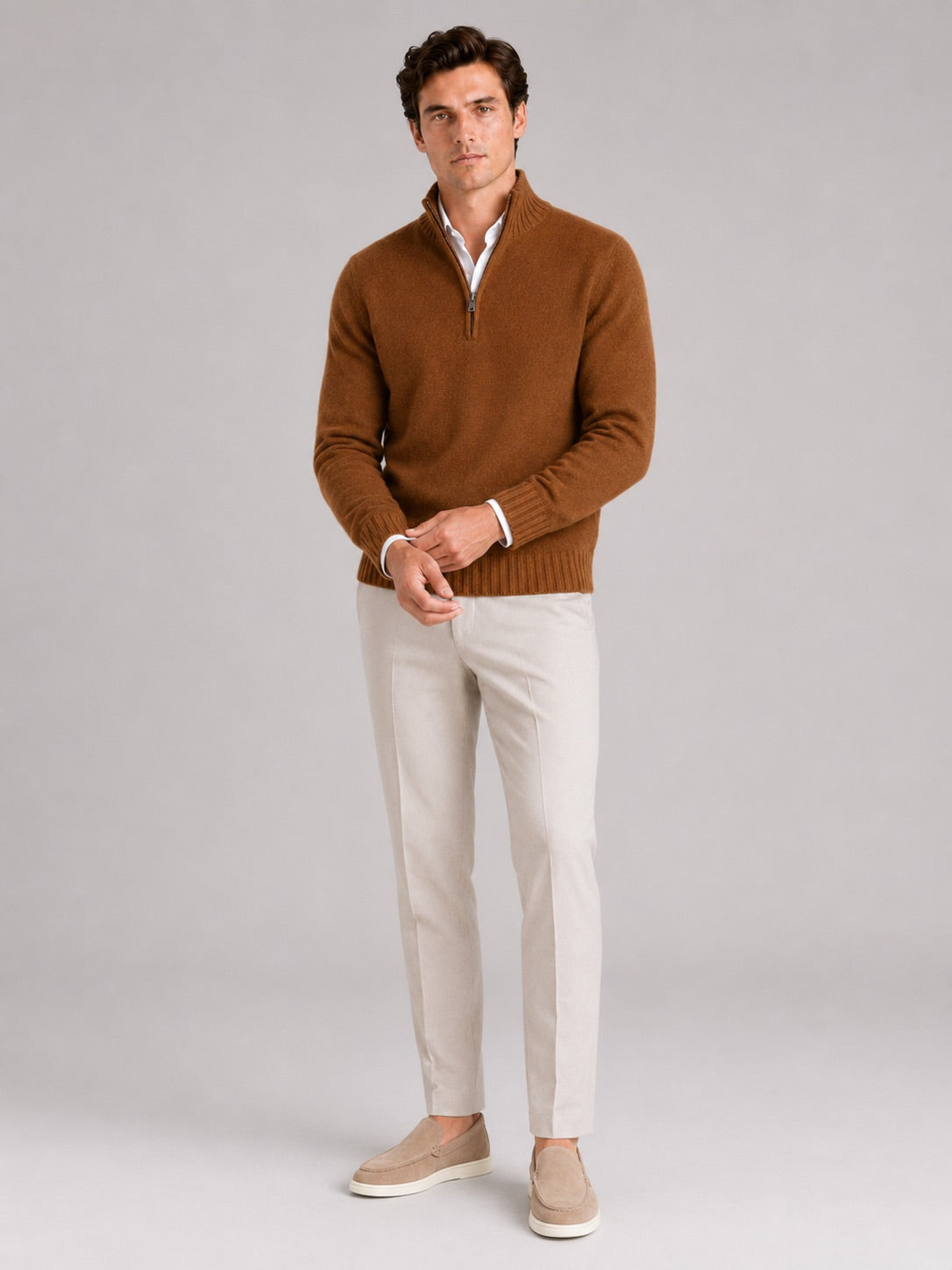 Men’s Half Zip Jumper Long Sleeve Solid Colour Knit Pullover for Autumn and Everyday Wear