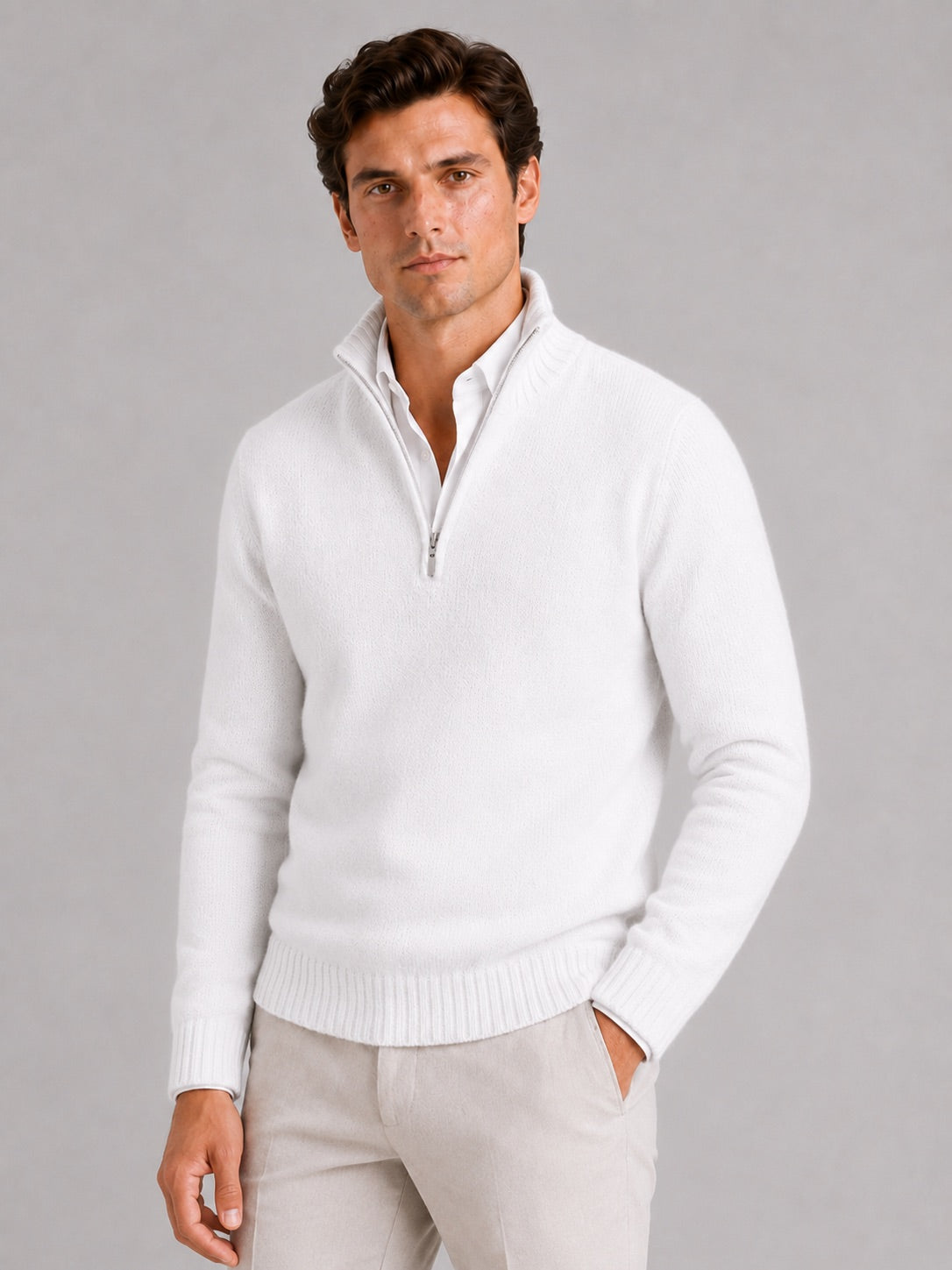 Men’s Half Zip Jumper Long Sleeve Solid Colour Knit Pullover for Autumn and Everyday Wear
