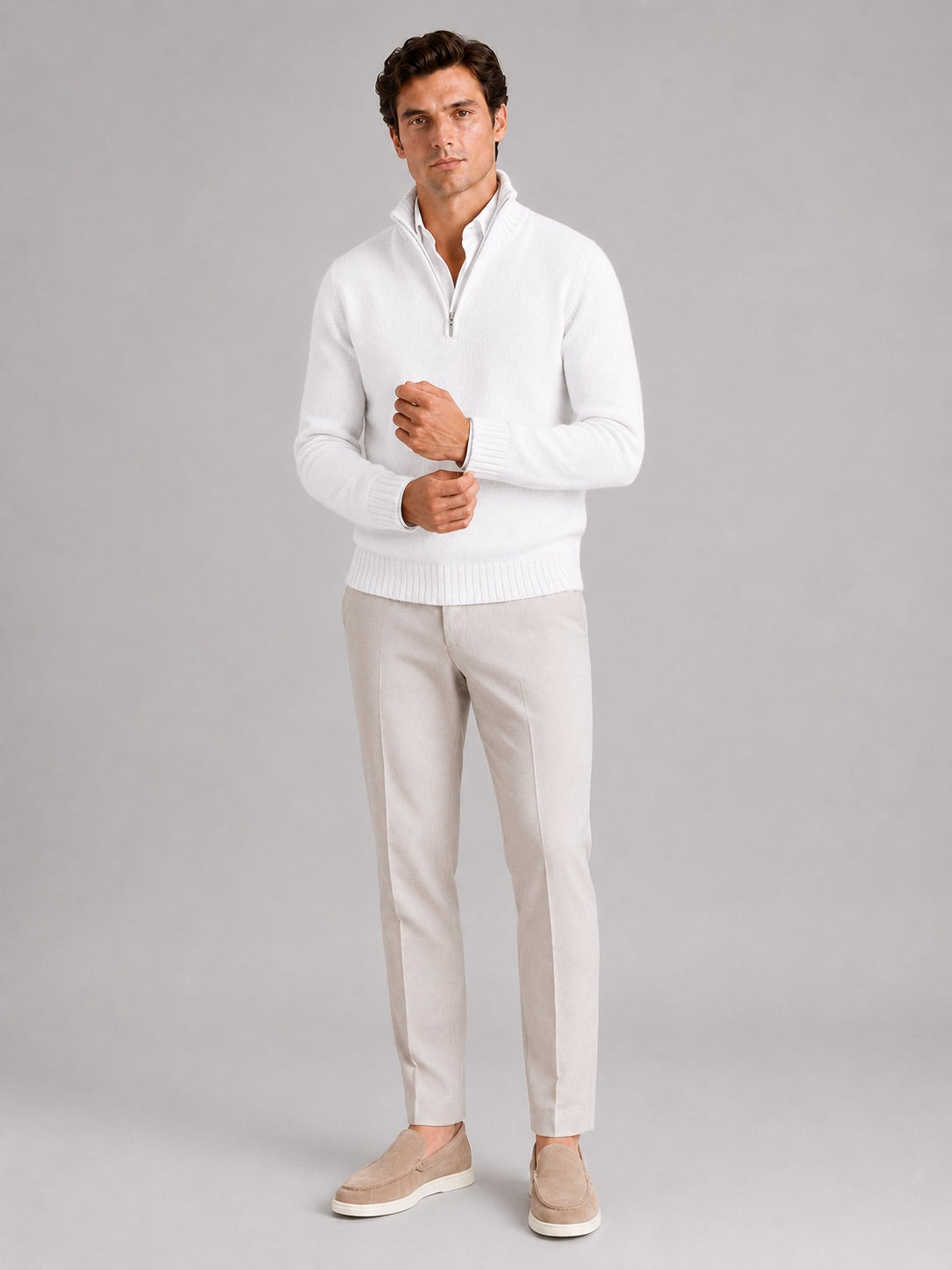Men’s Half Zip Jumper Long Sleeve Solid Colour Knit Pullover for Autumn and Everyday Wear