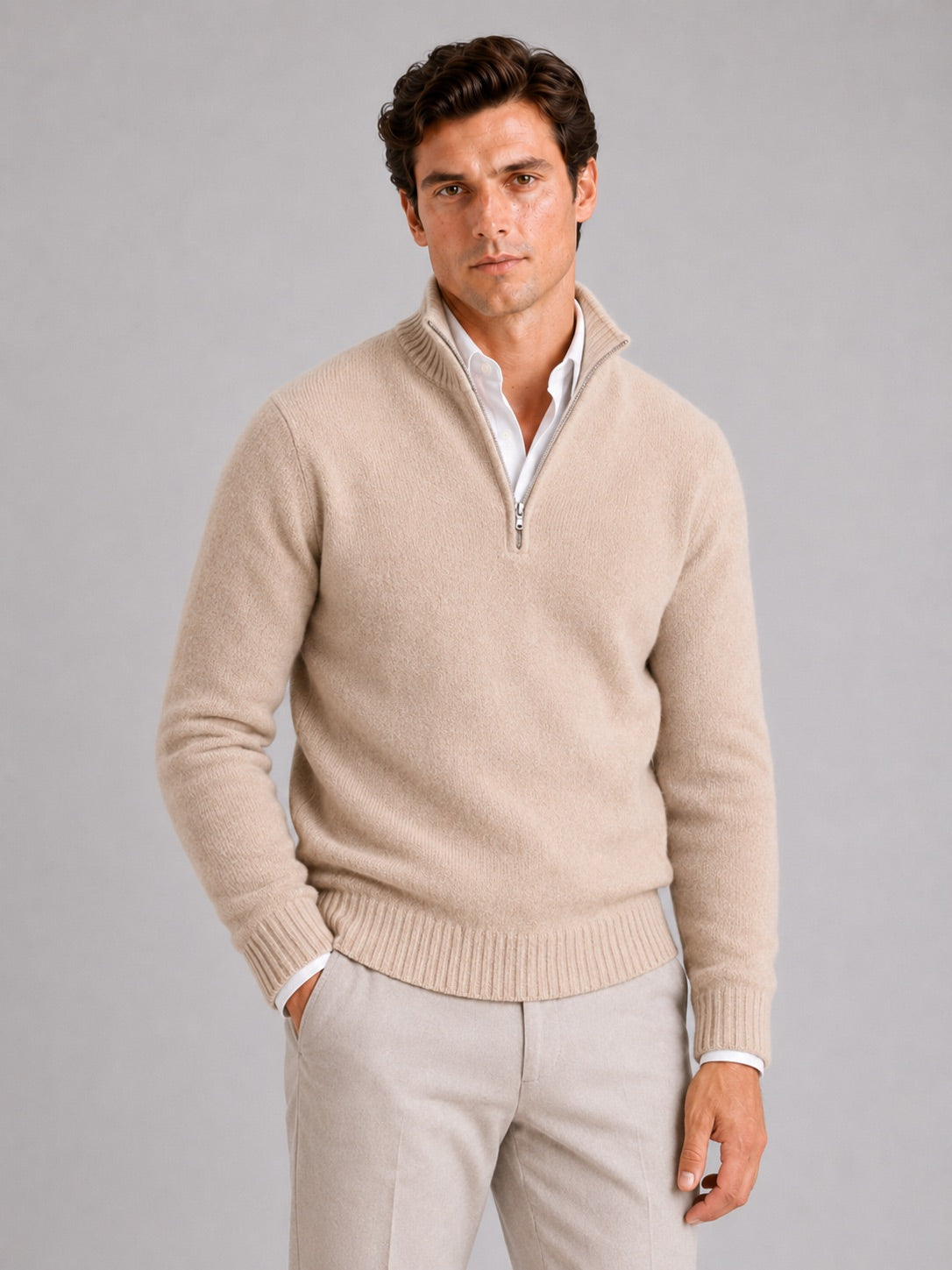 Men’s Half Zip Jumper Long Sleeve Solid Colour Knit Pullover for Autumn and Everyday Wear