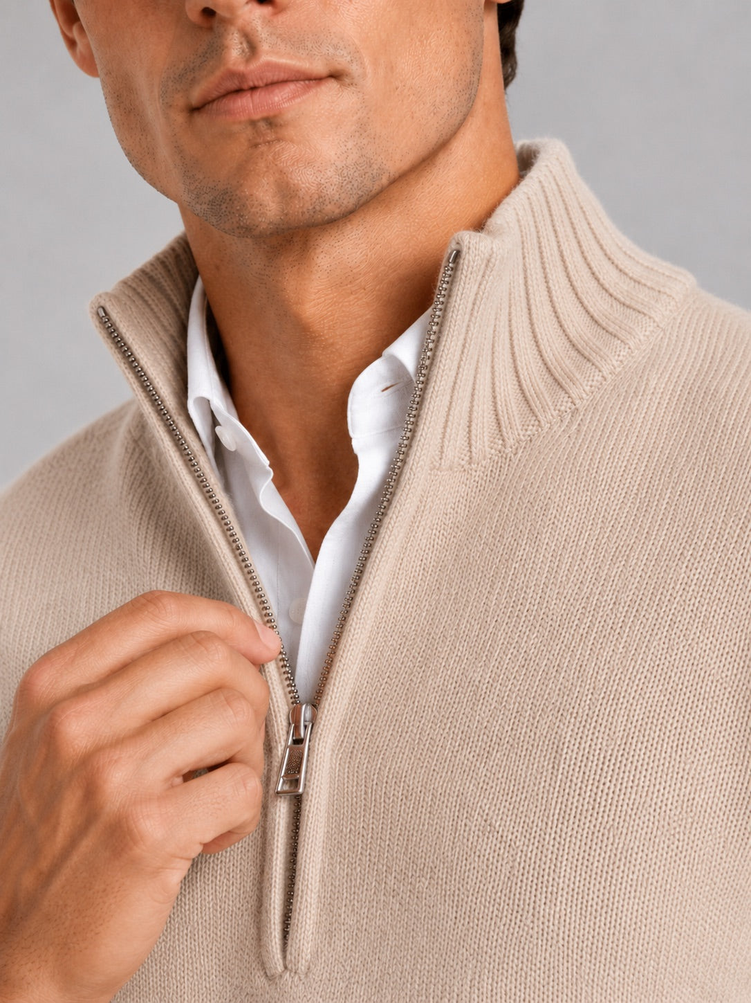 Men’s Half Zip Jumper Long Sleeve Solid Colour Knit Pullover for Autumn and Everyday Wear