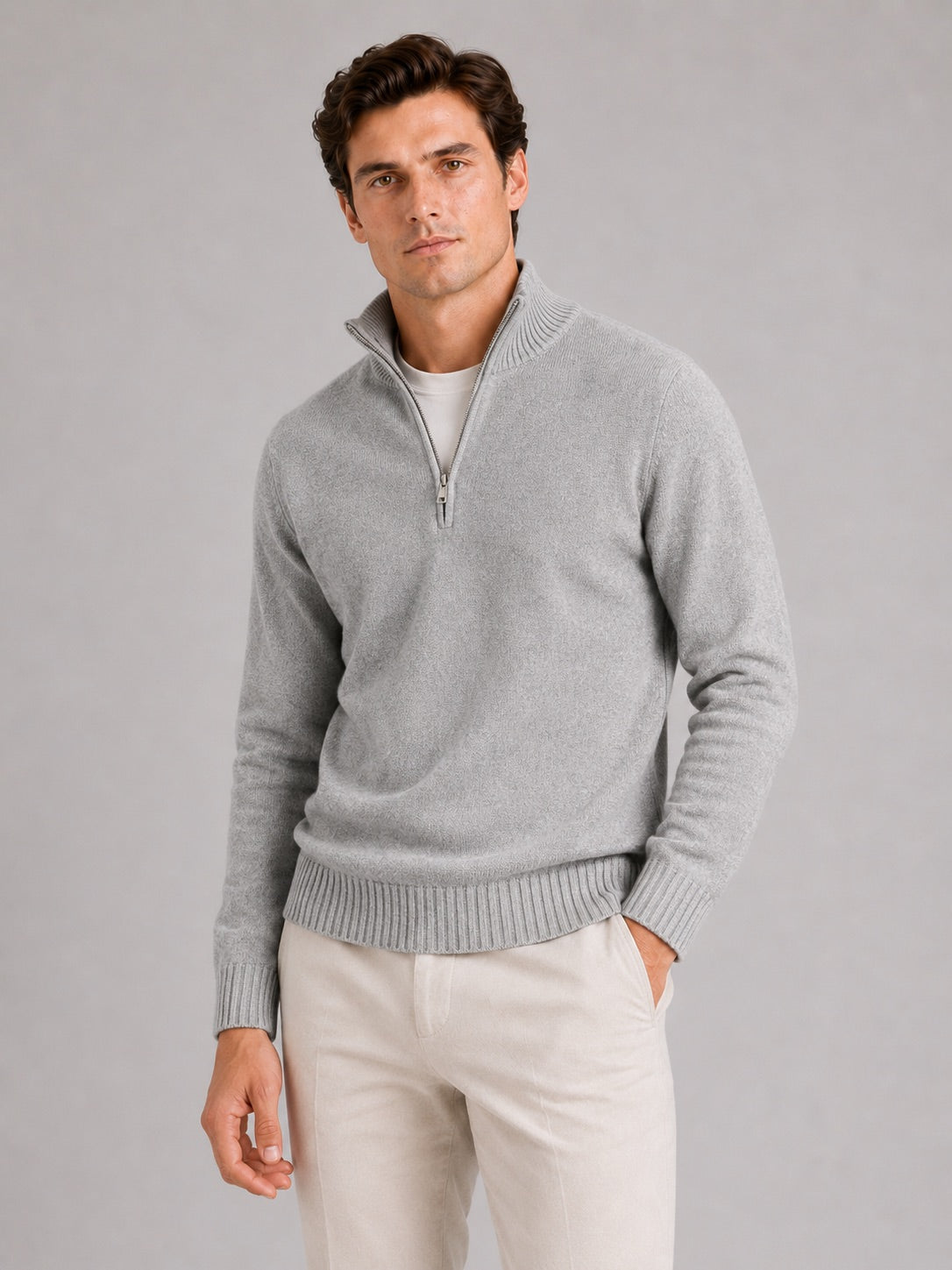 Men’s Half Zip Jumper Long Sleeve Solid Colour Knit Pullover for Autumn and Everyday Wear