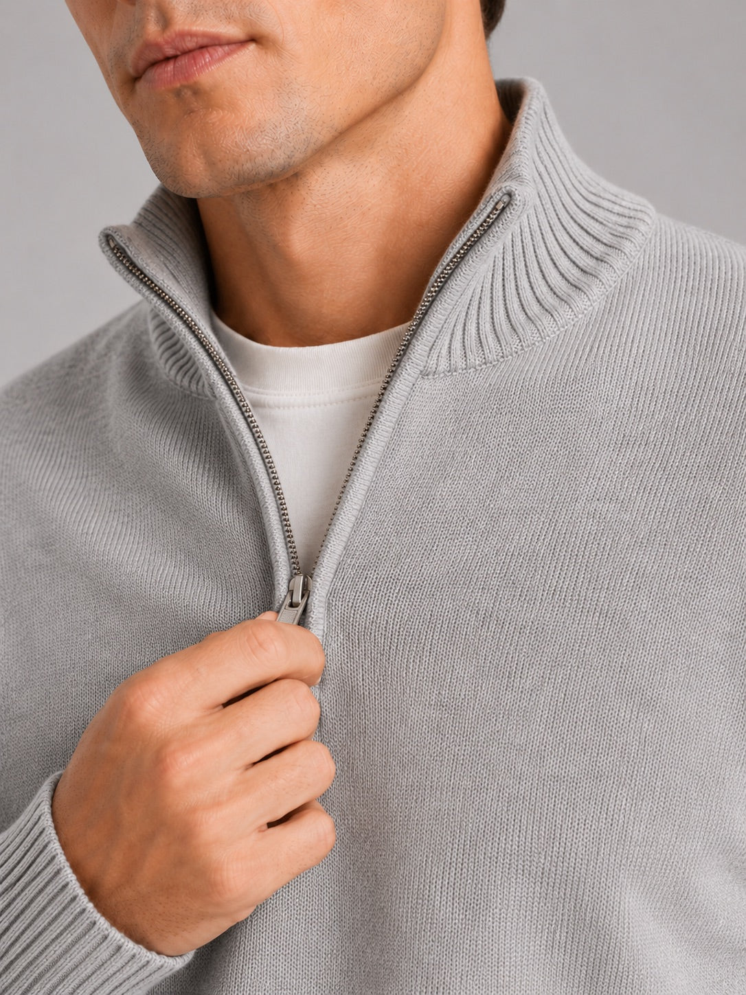 Men’s Half Zip Jumper Long Sleeve Solid Colour Knit Pullover for Autumn and Everyday Wear