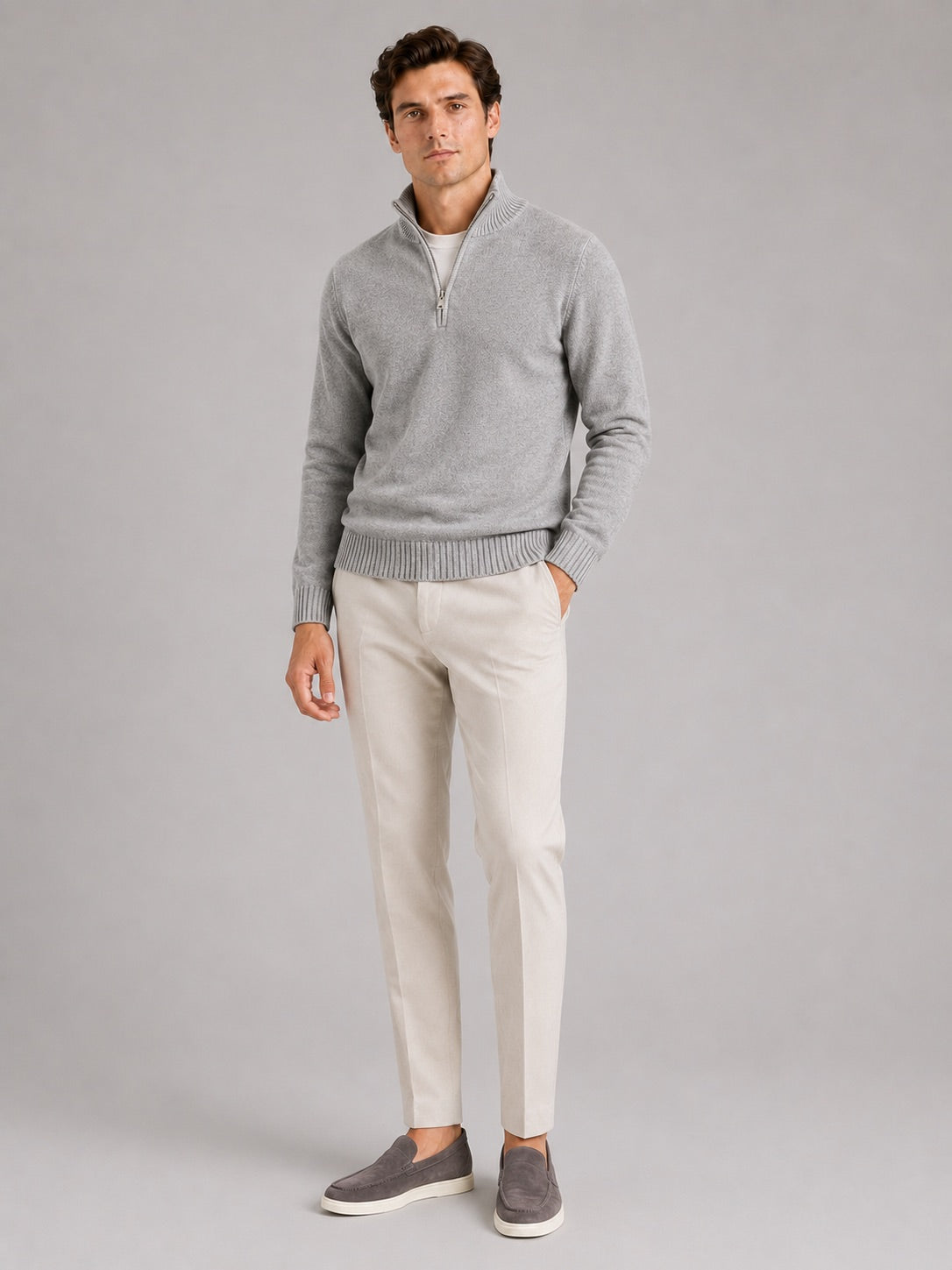 Men’s Half Zip Jumper Long Sleeve Solid Colour Knit Pullover for Autumn and Everyday Wear